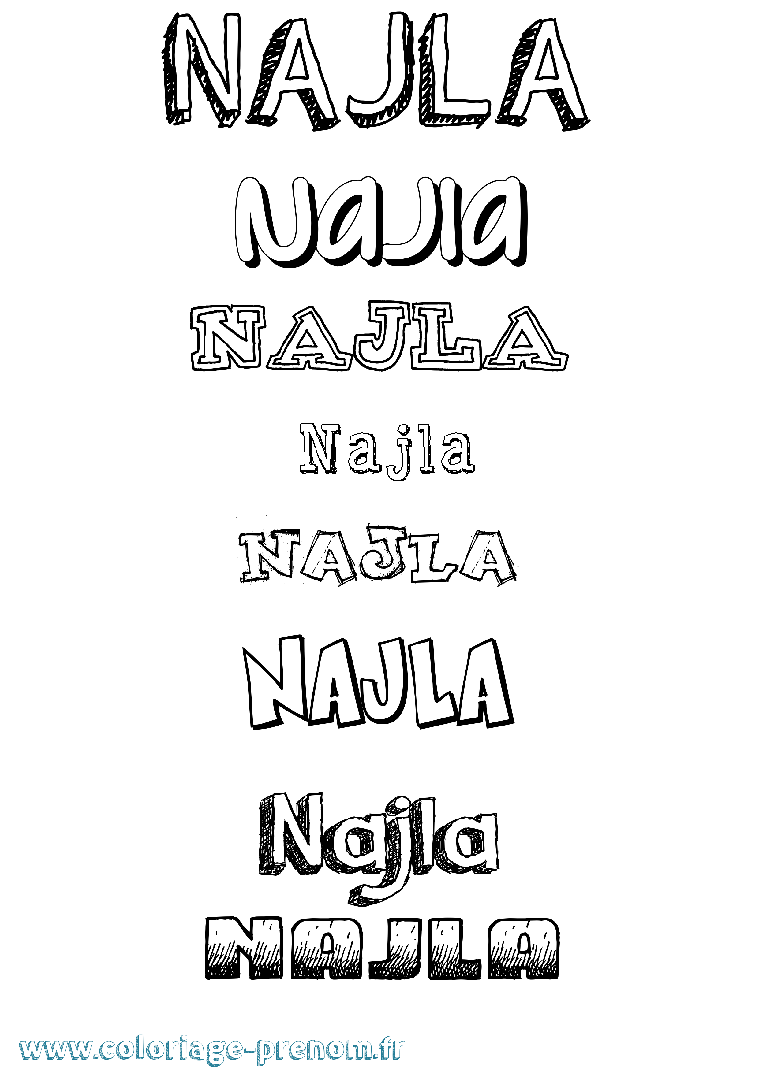 Coloriage prénom Najla Dessiné