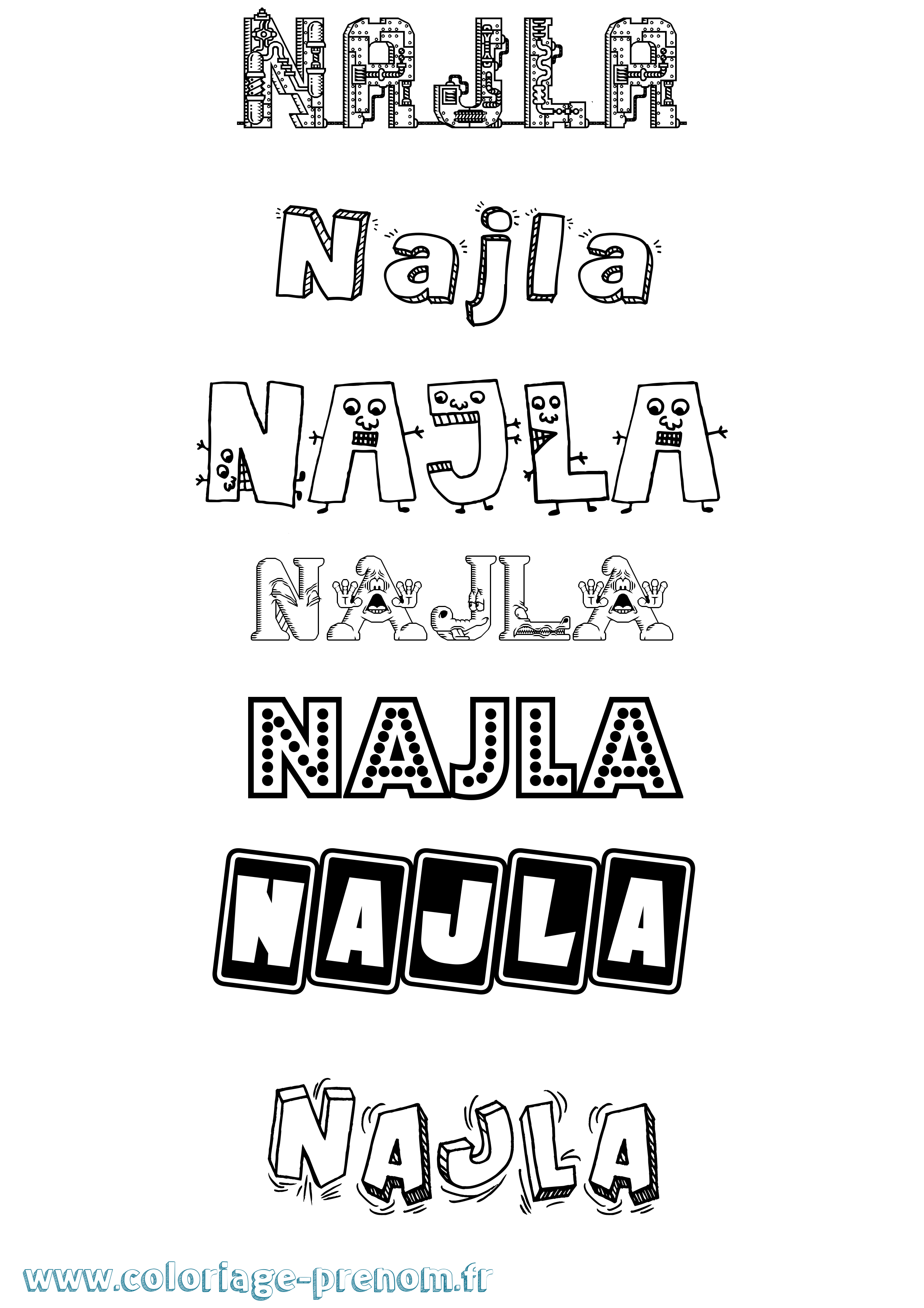 Coloriage prénom Najla Fun