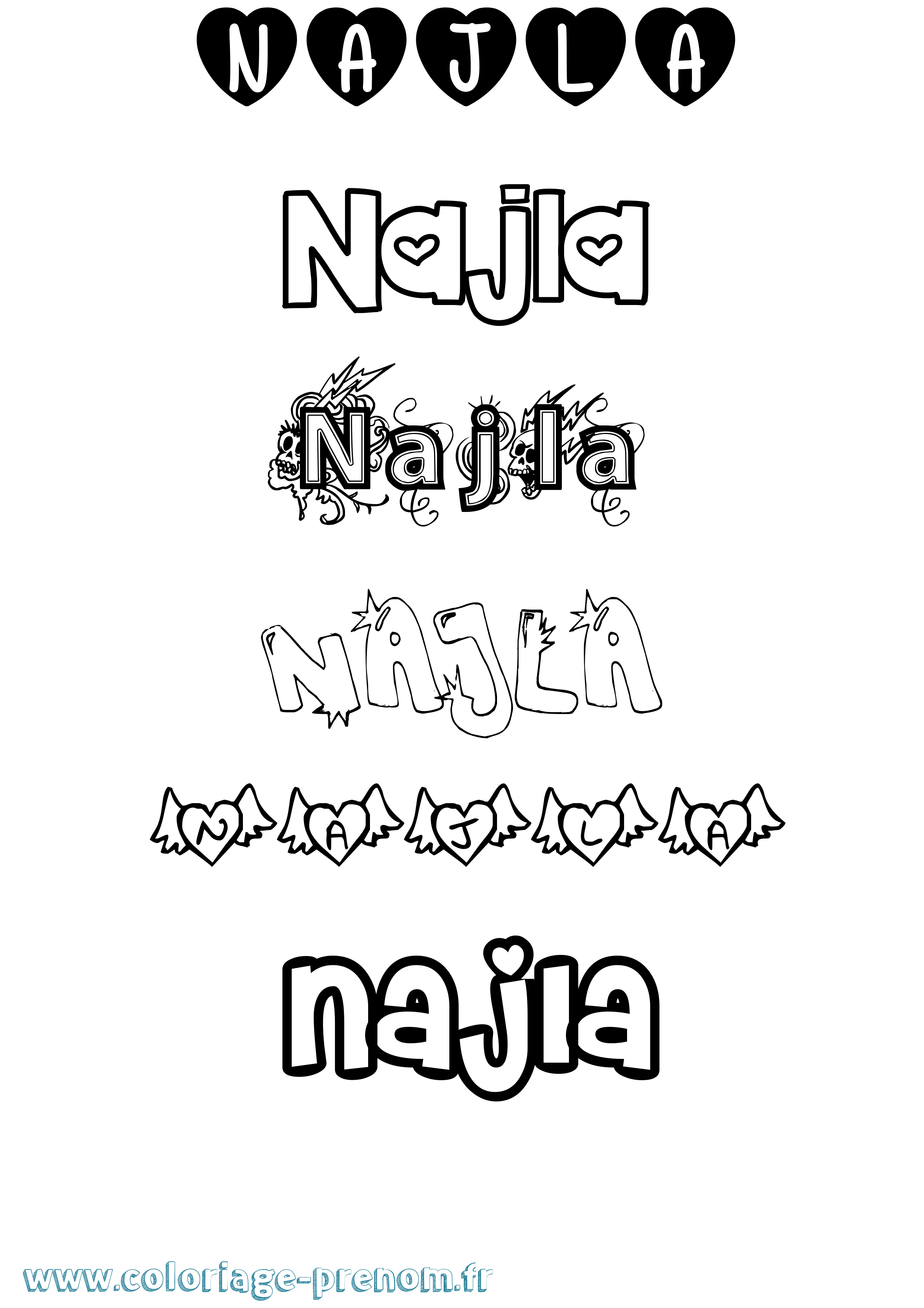 Coloriage prénom Najla Girly