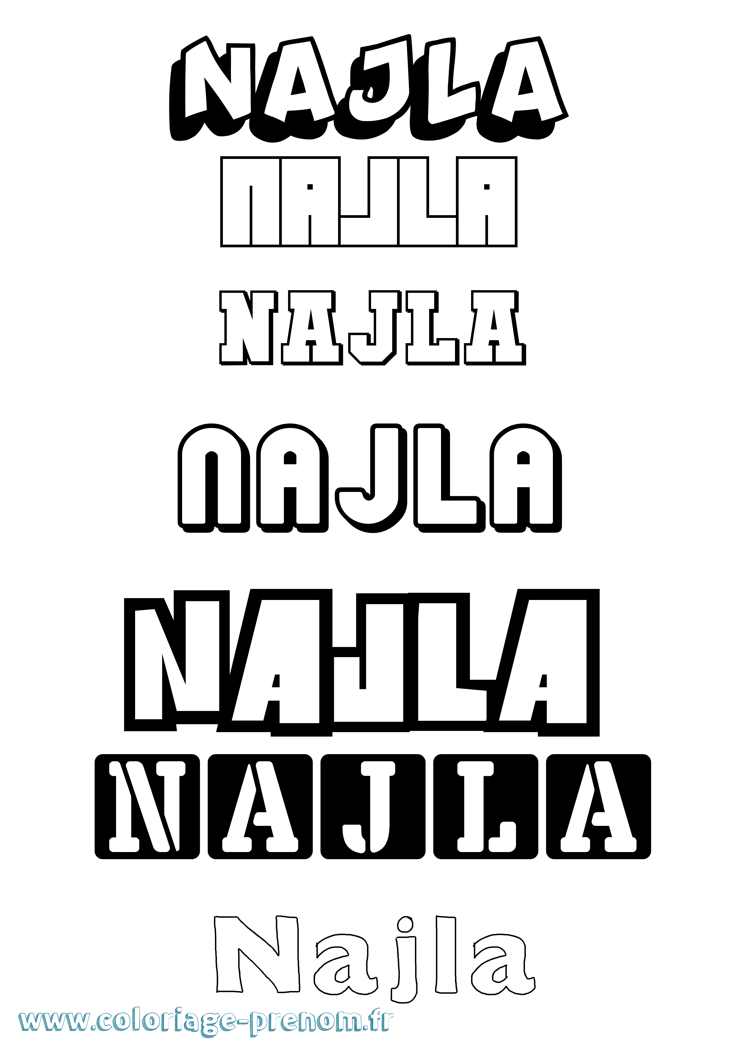 Coloriage prénom Najla Simple