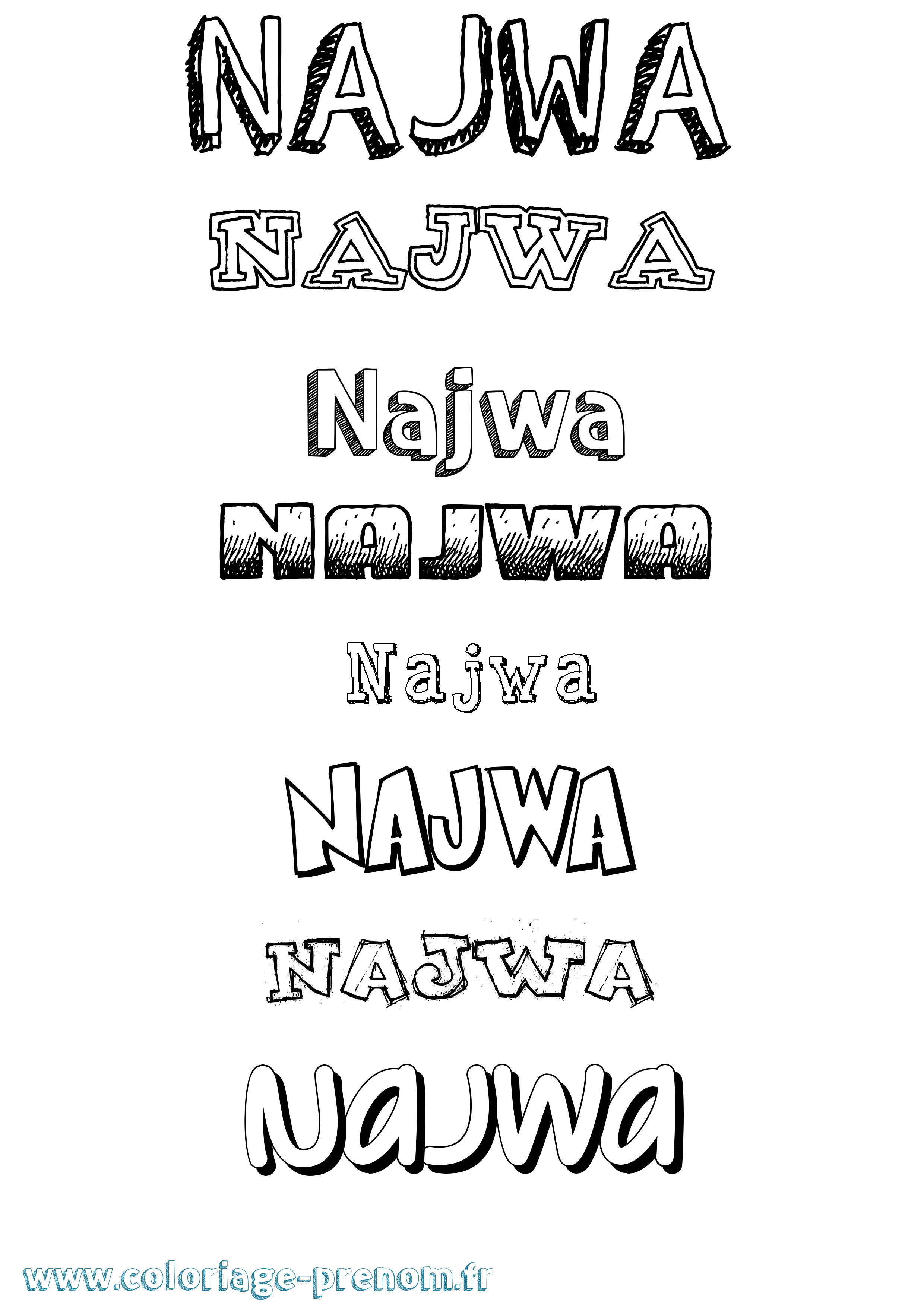 Coloriage prénom Najwa Dessiné