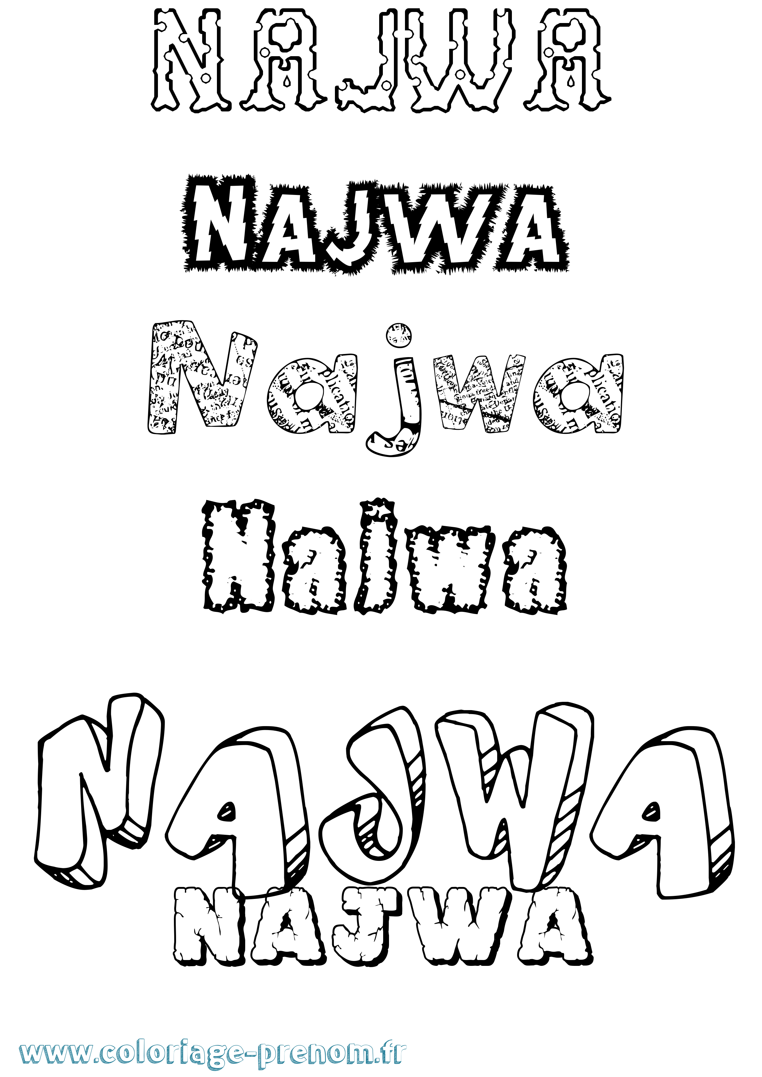Coloriage prénom Najwa Destructuré