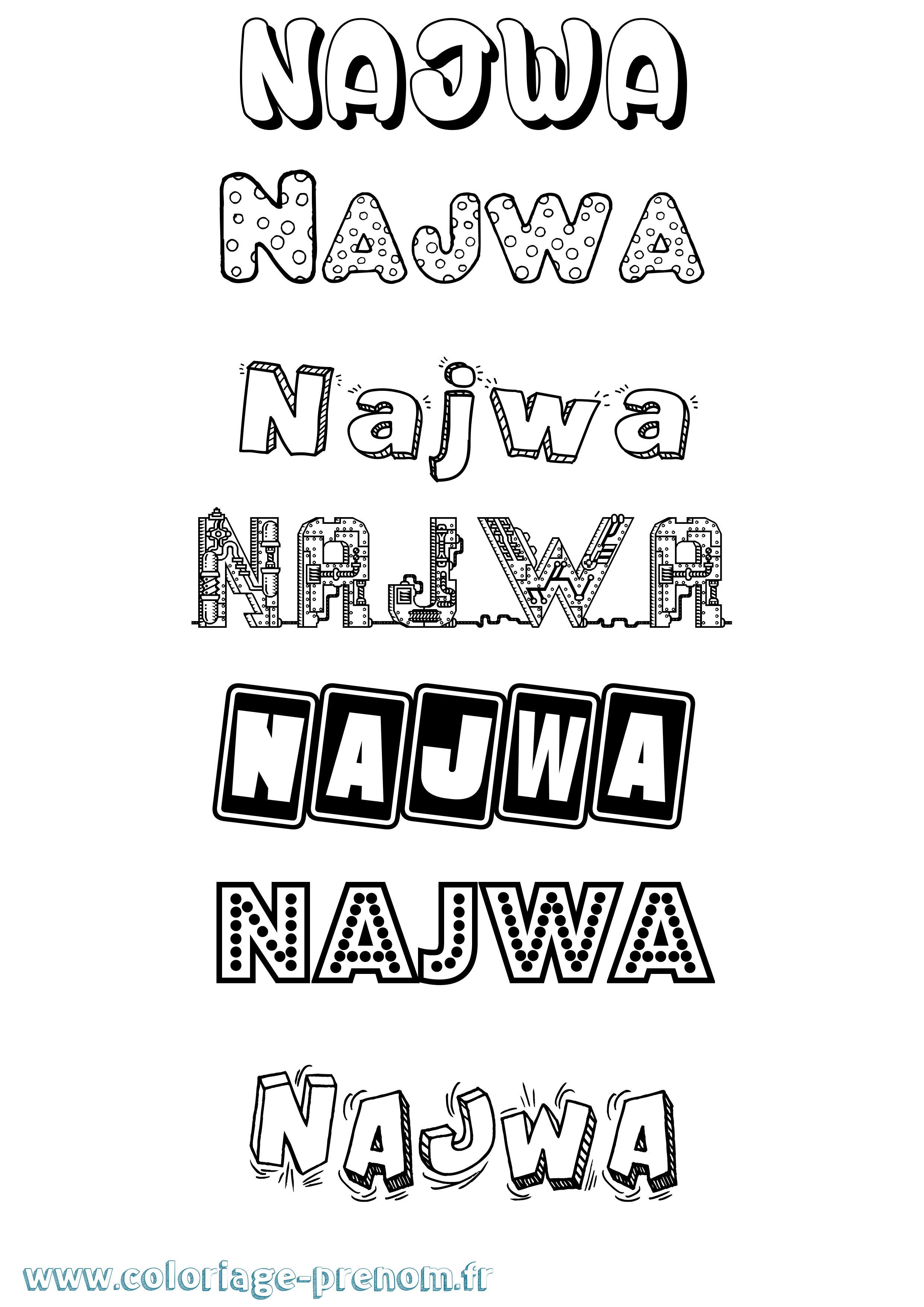 Coloriage prénom Najwa Fun