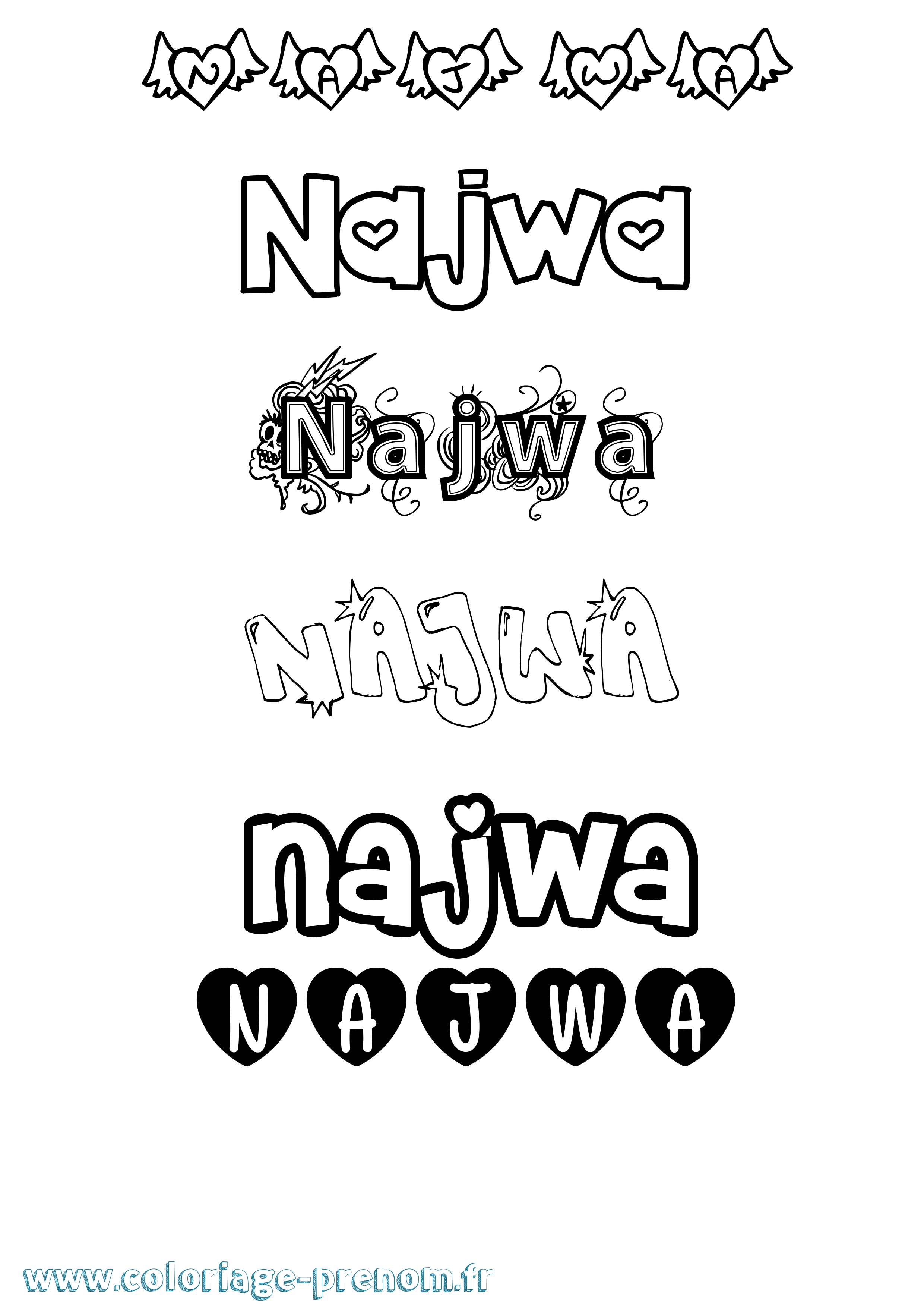 Coloriage prénom Najwa Girly