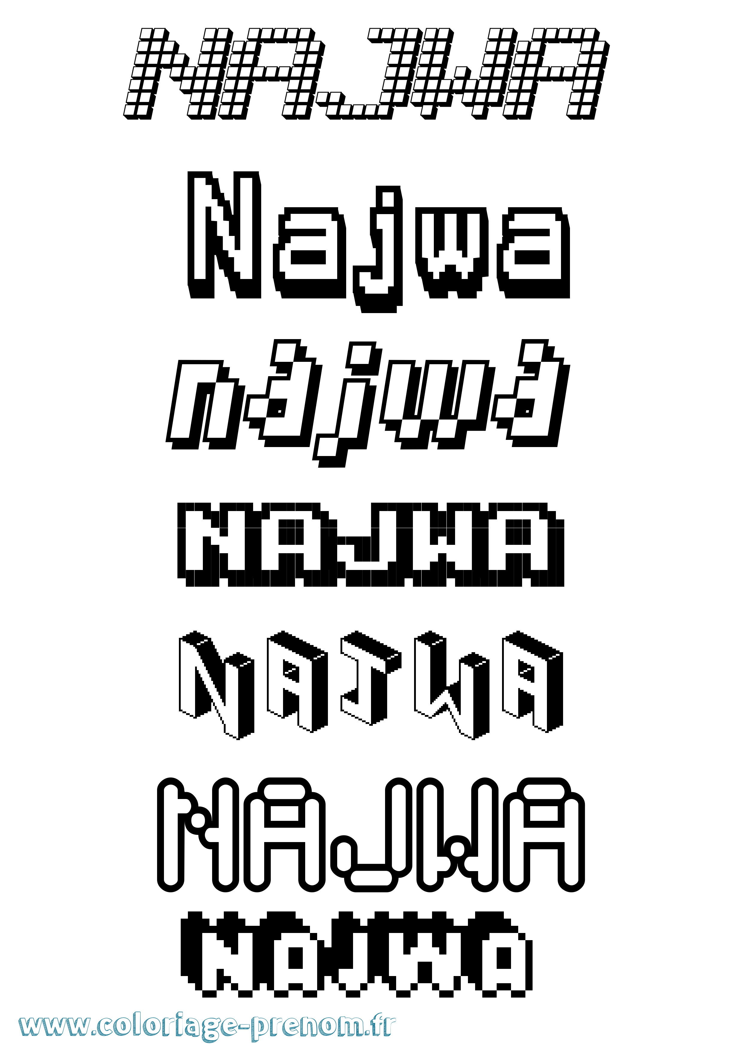 Coloriage prénom Najwa Pixel