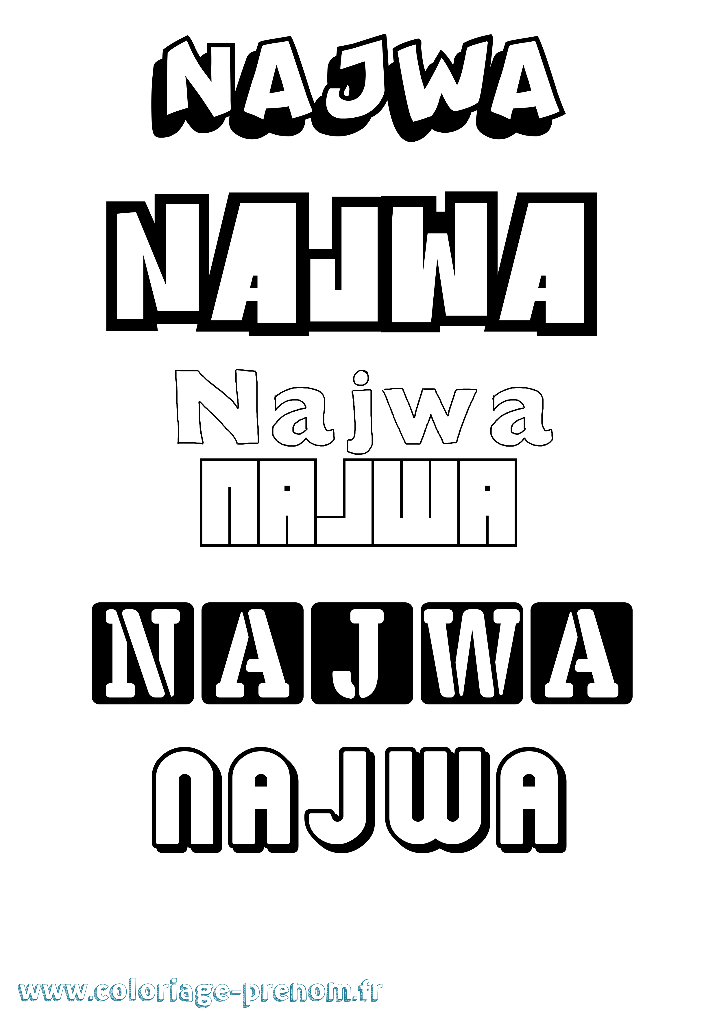 Coloriage prénom Najwa Simple