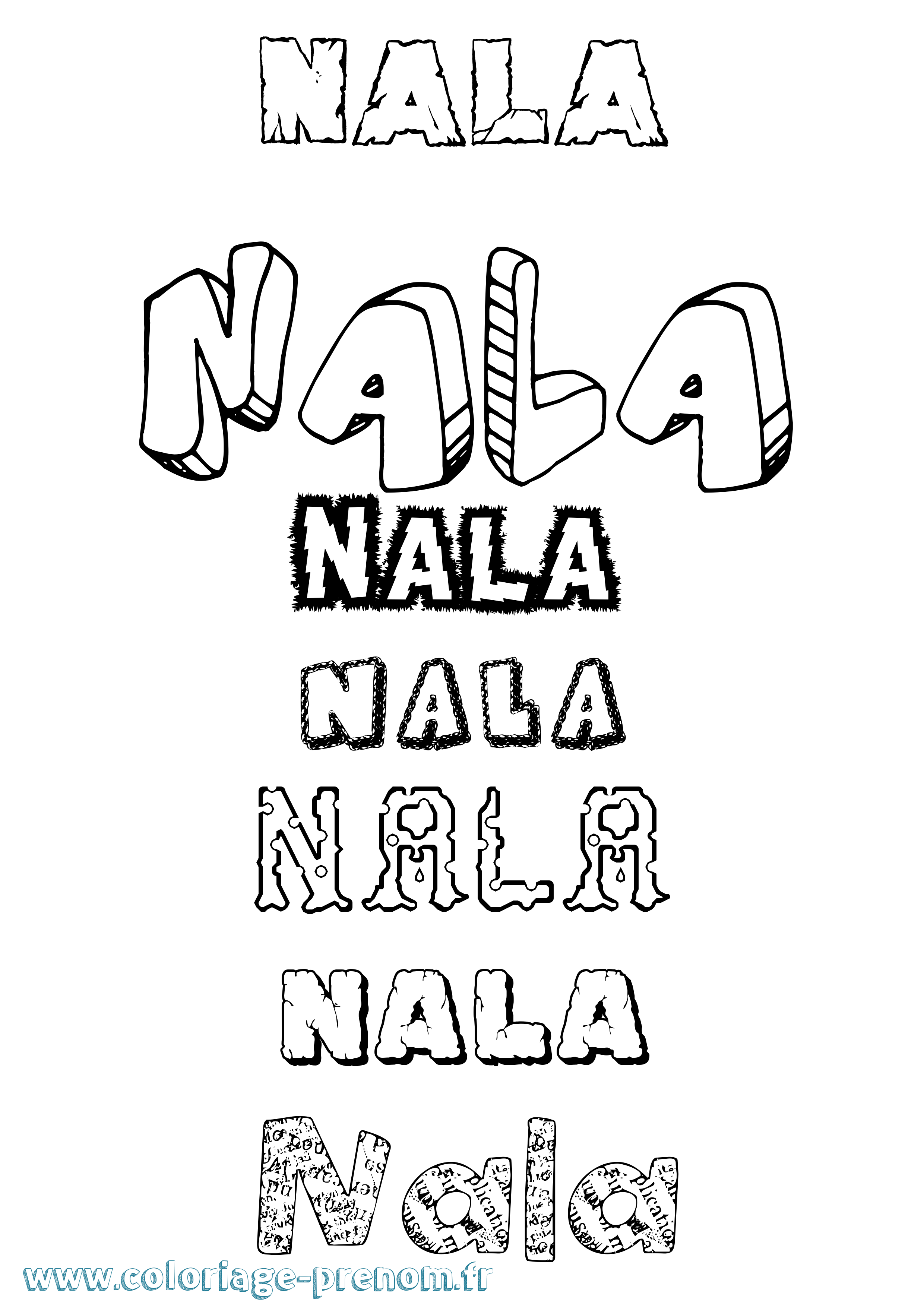 Coloriage prénom Nala Destructuré