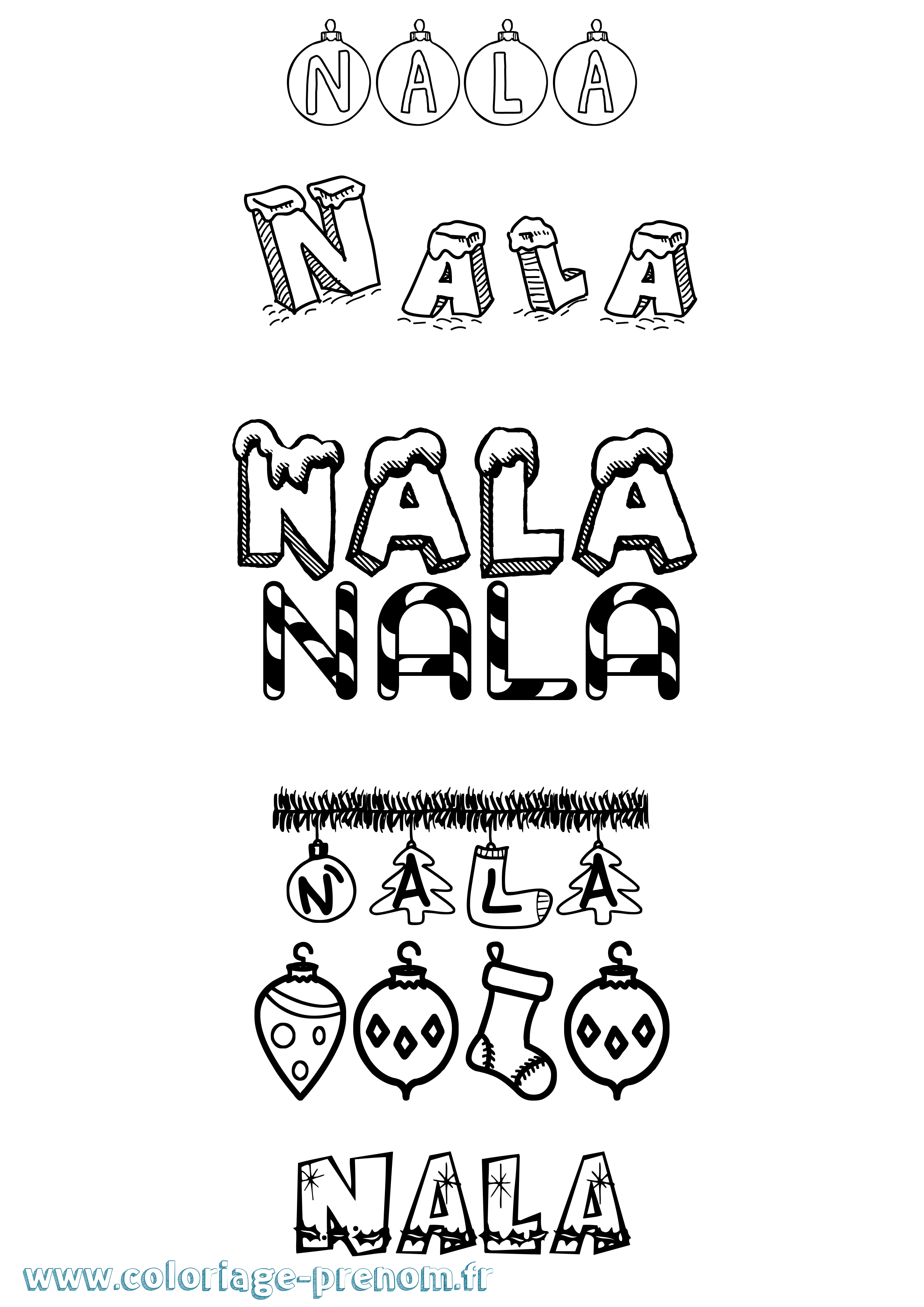 Coloriage Nala Noël Coloriage prénom Nala Noël
