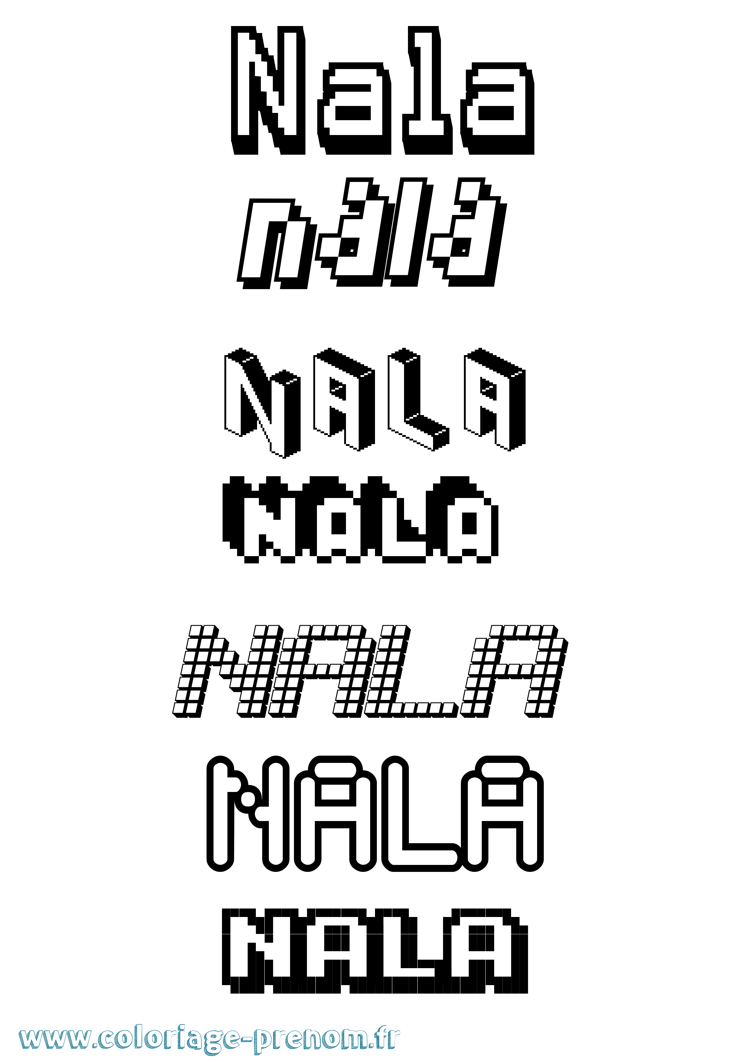 Coloriage prénom Nala Pixel