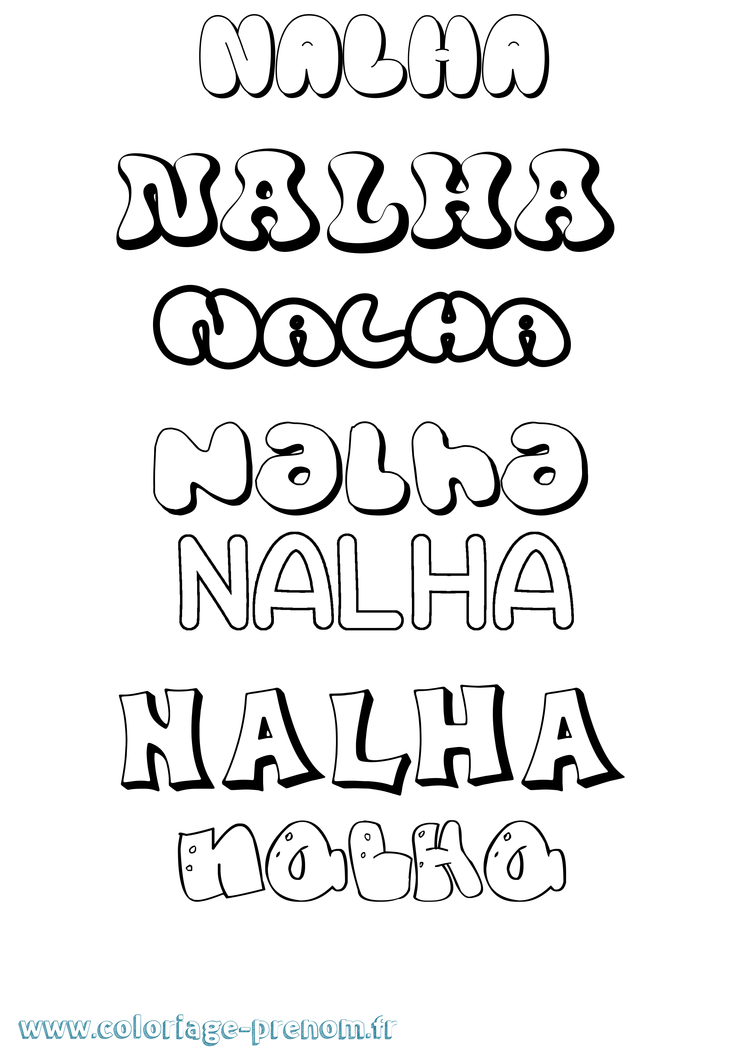 Coloriage prénom Nalha Bubble