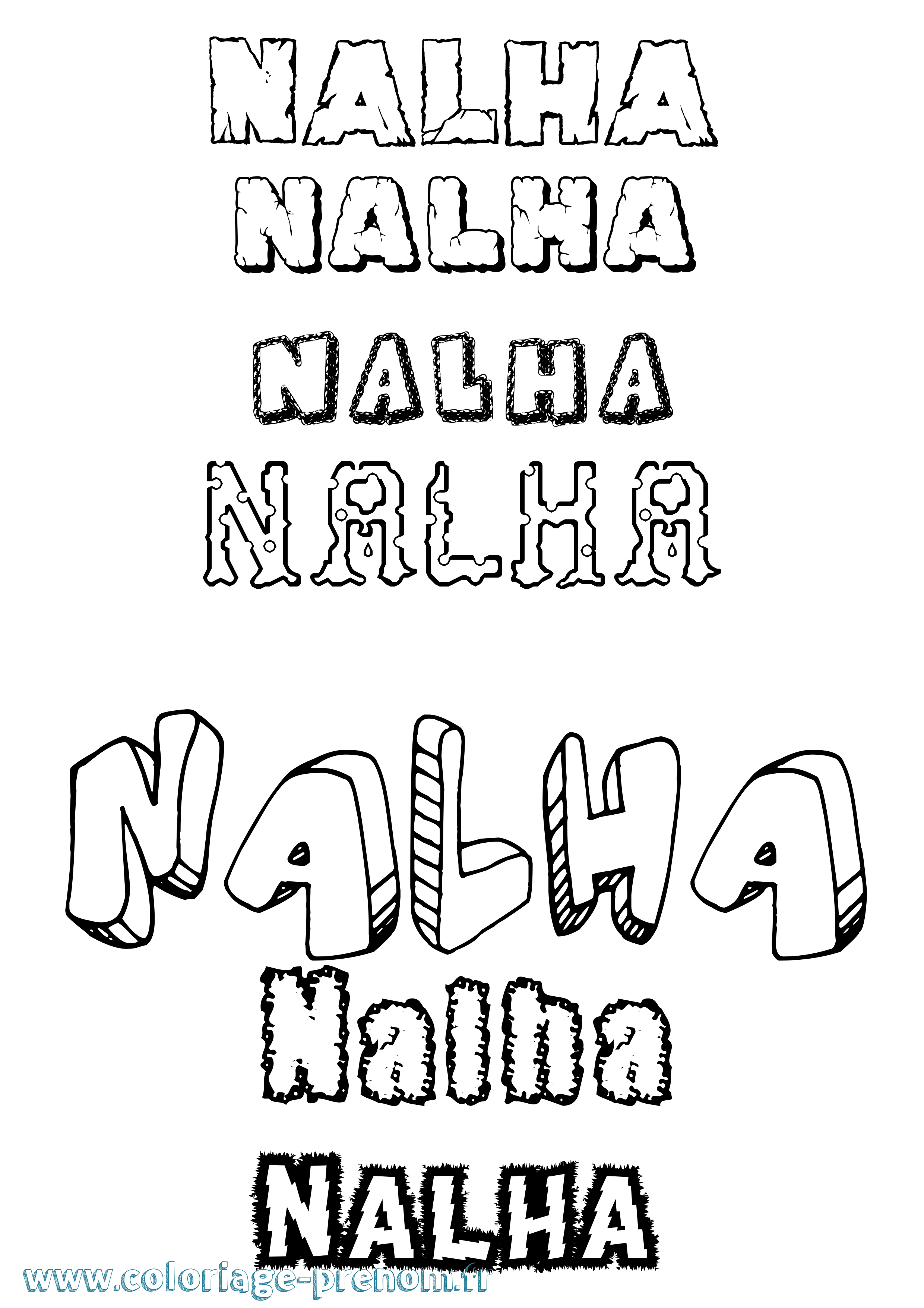 Coloriage prénom Nalha Destructuré