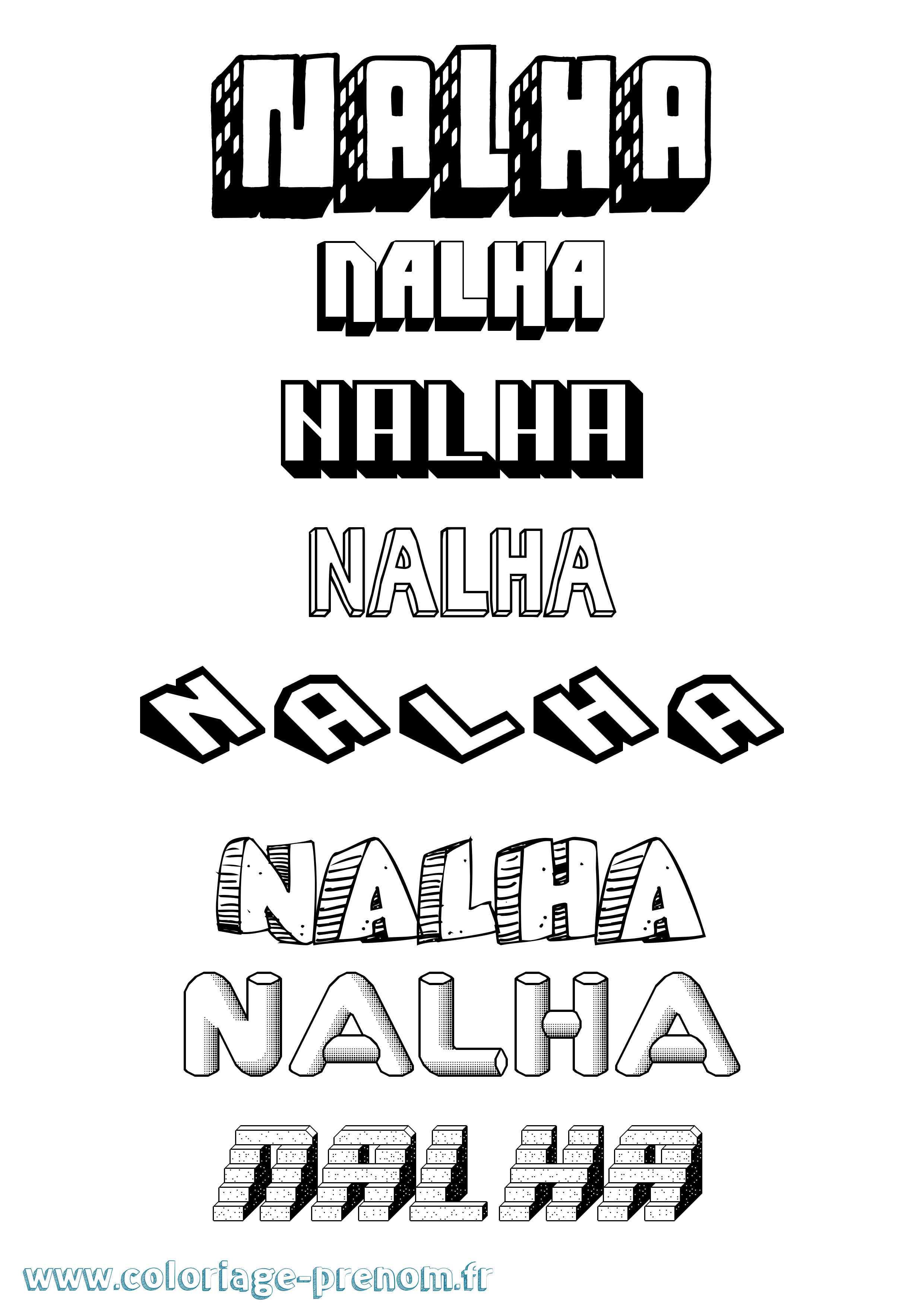 Coloriage Nalha Effet 3D Coloriage prénom Nalha Effet 3D