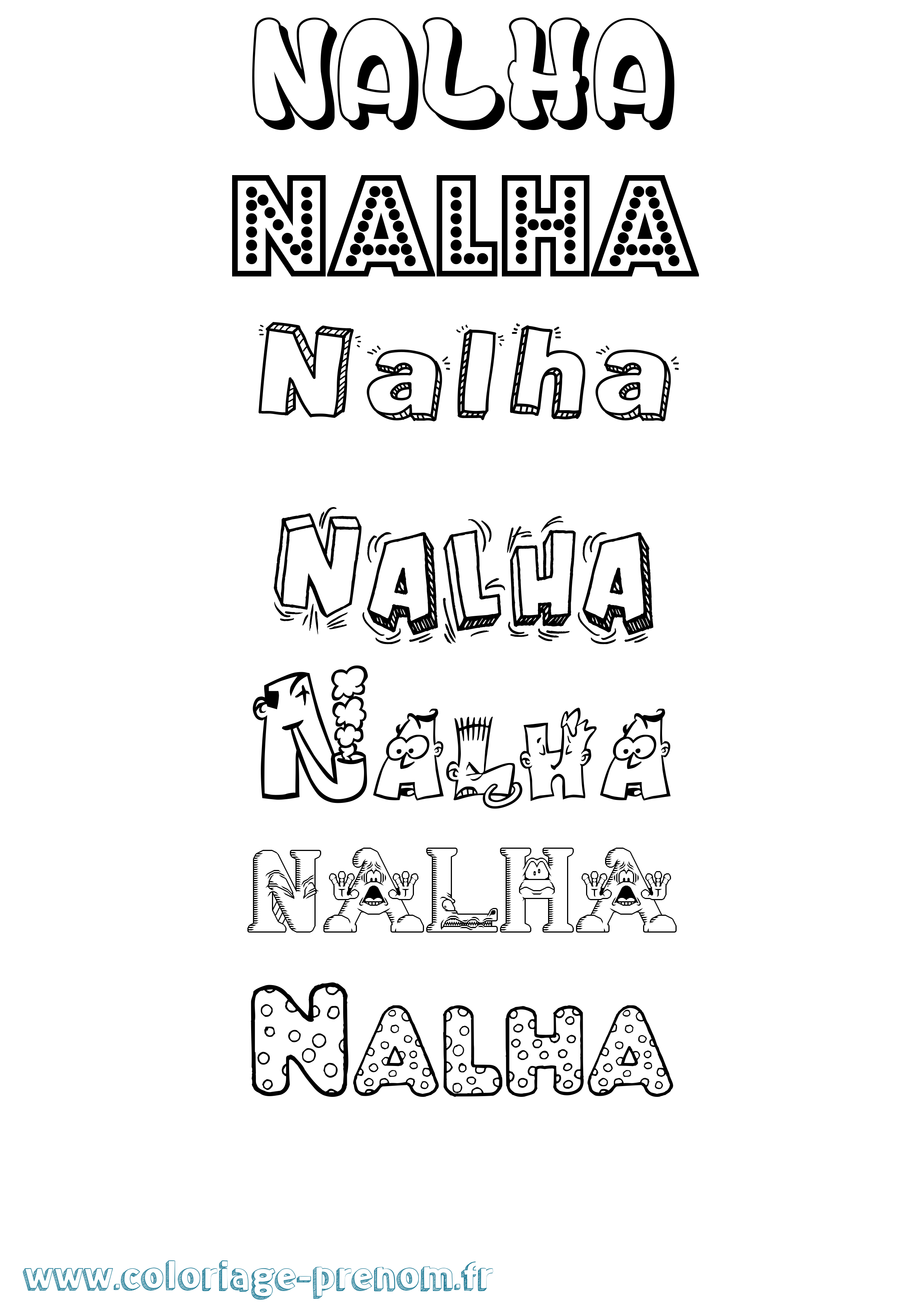 Coloriage prénom Nalha Fun