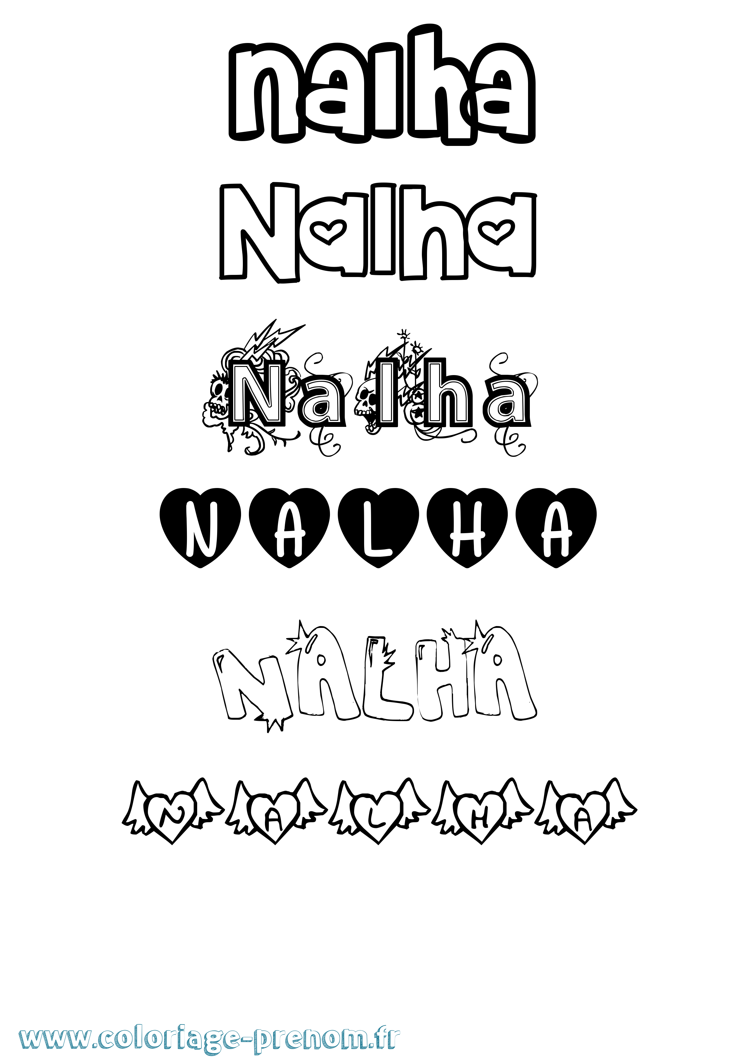 Coloriage Nalha Girly Coloriage prénom Nalha Girly