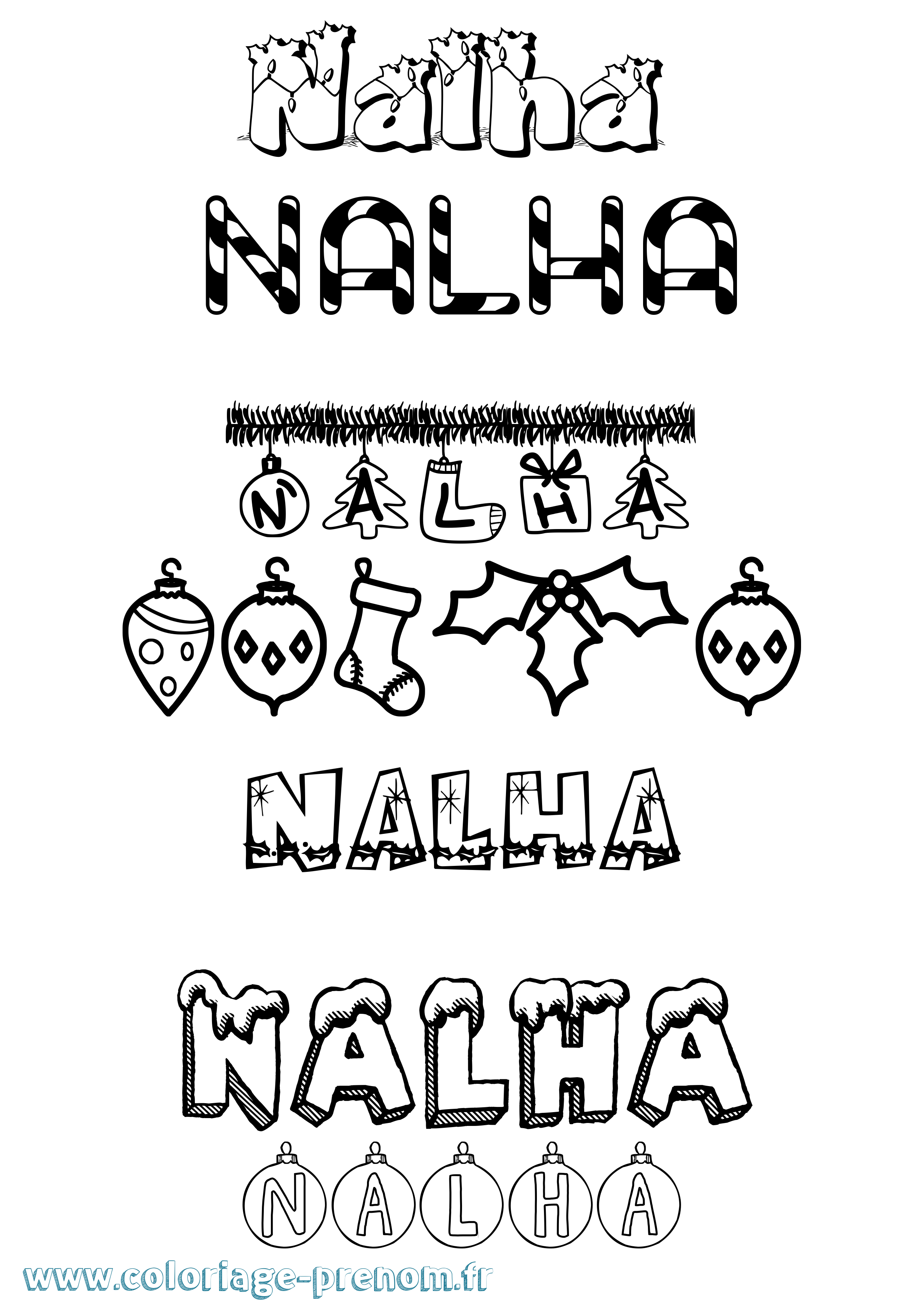 Coloriage Nalha Noël Coloriage prénom Nalha Noël