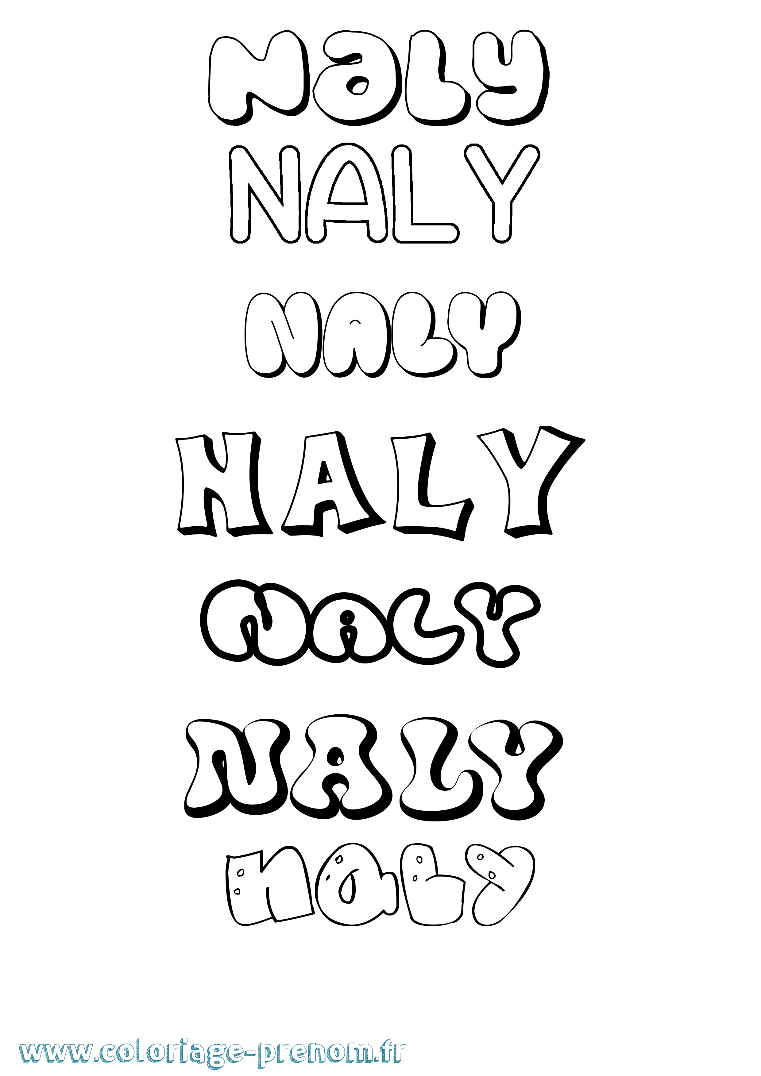 Coloriage prénom Naly Bubble