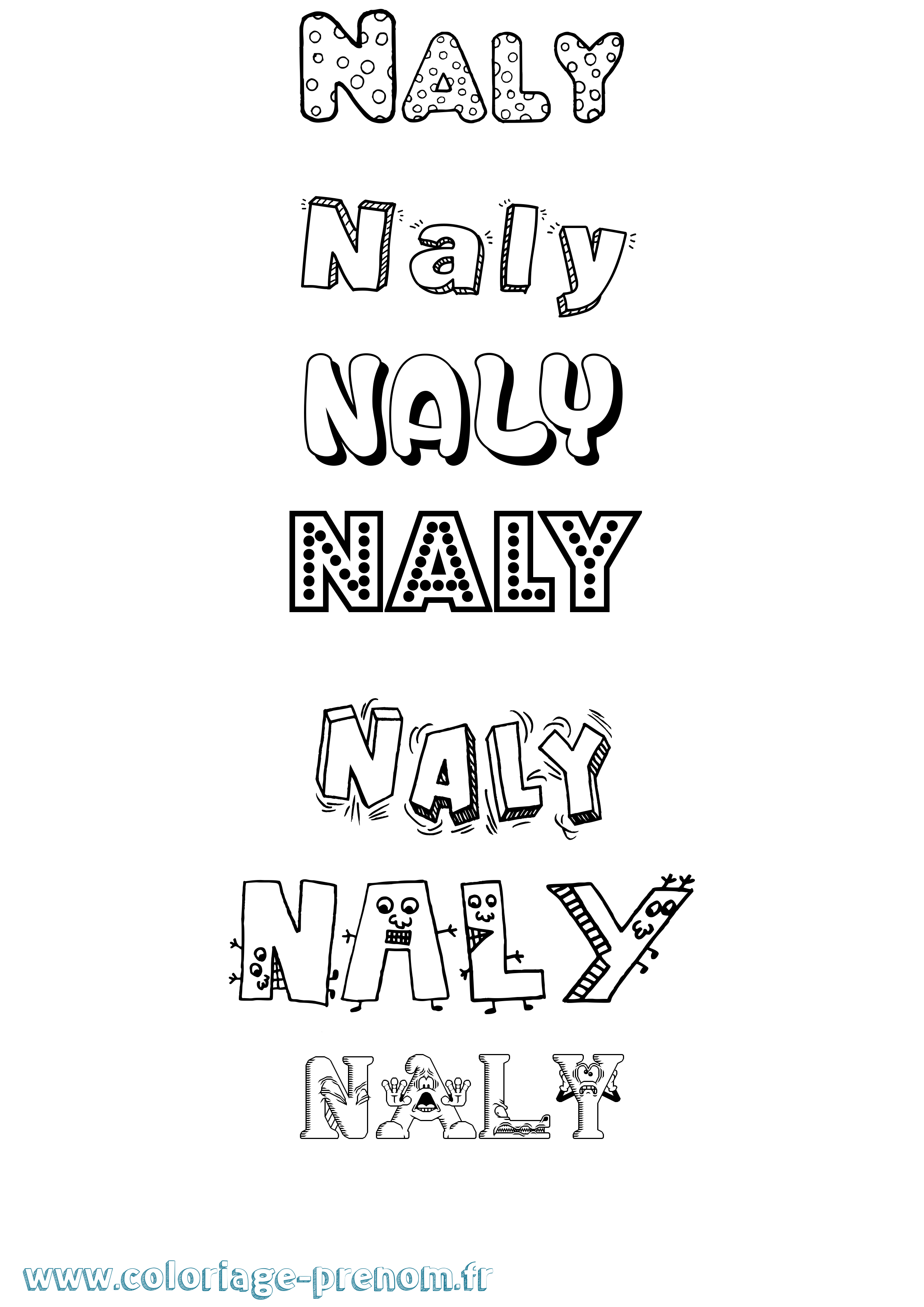 Coloriage prénom Naly Fun