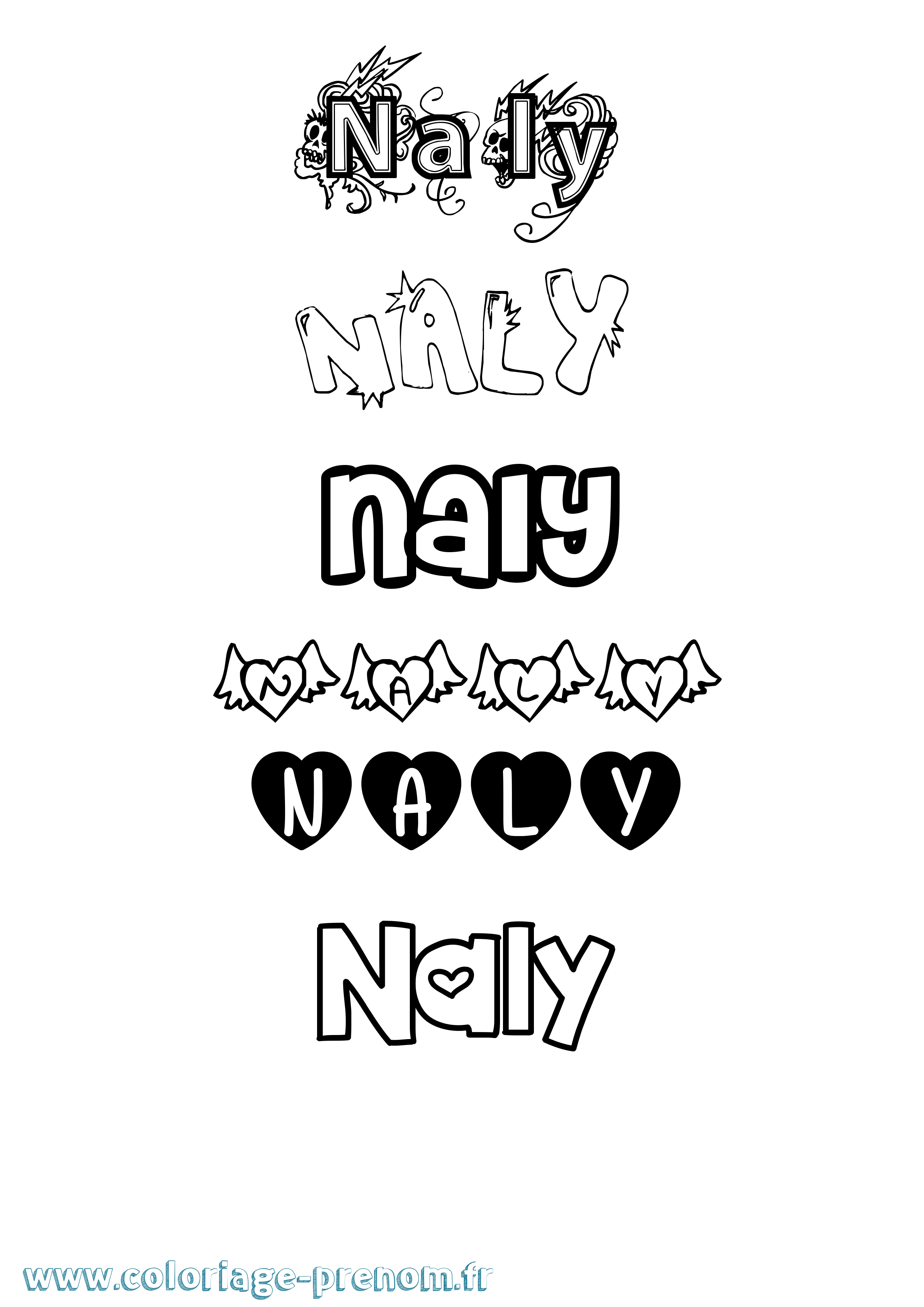 Coloriage prénom Naly Girly