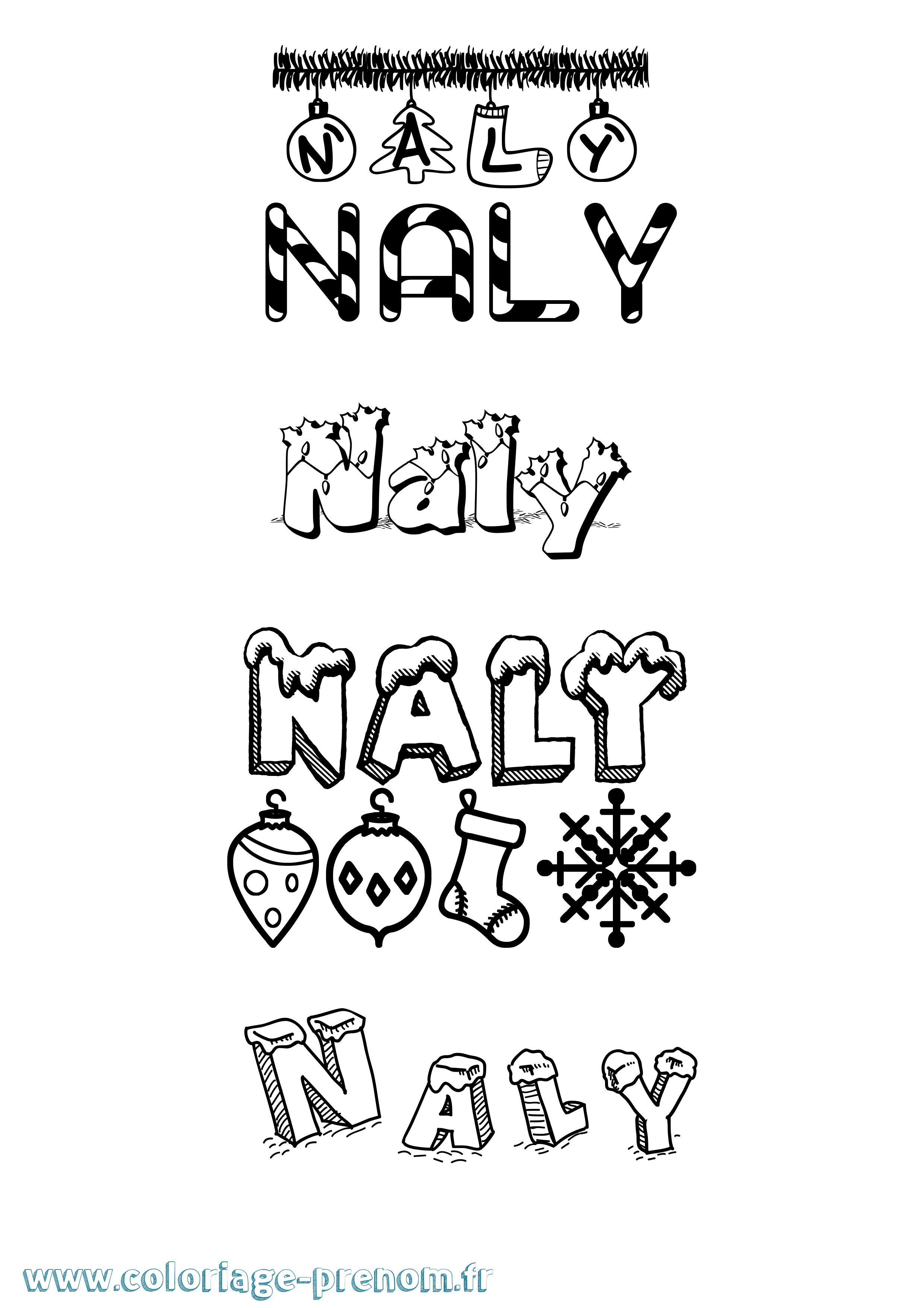 Coloriage prénom Naly Noël