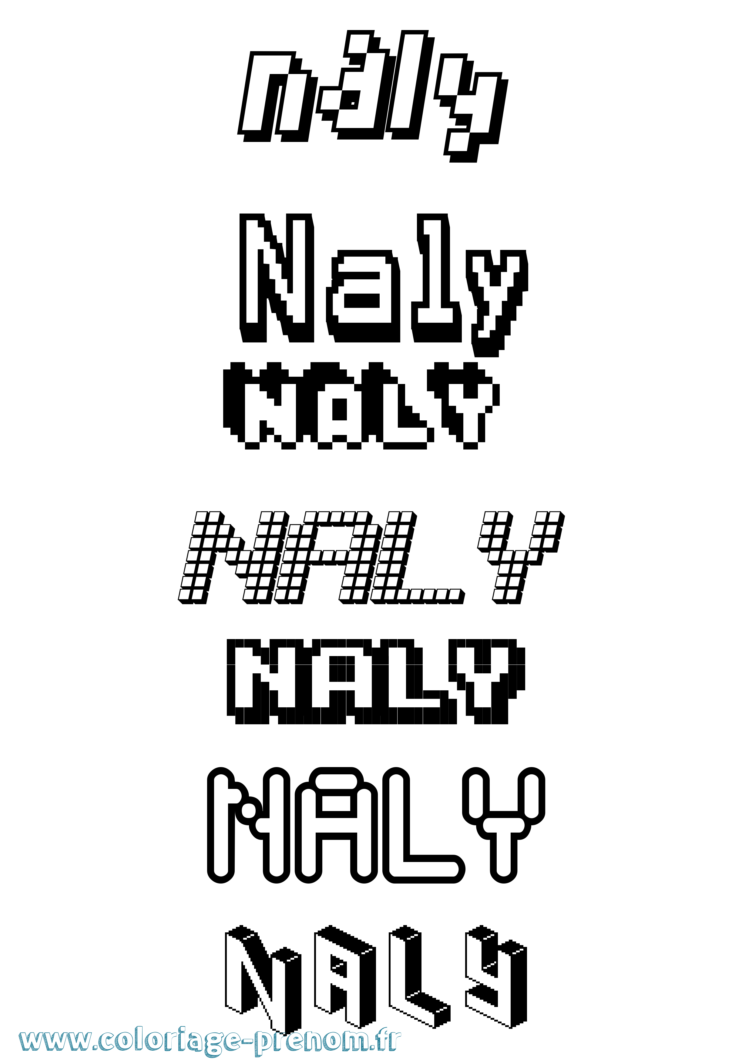 Coloriage prénom Naly Pixel