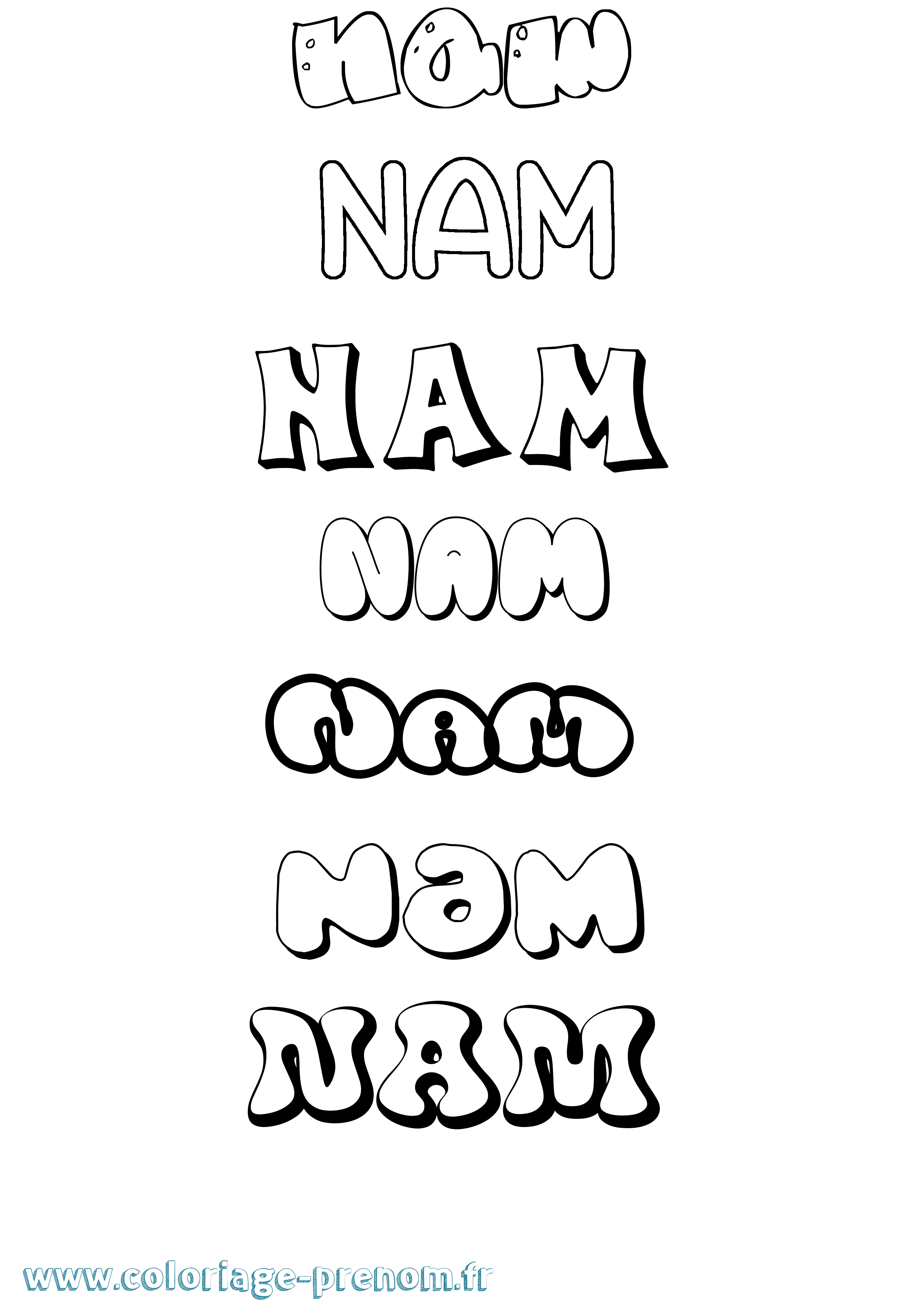 Coloriage prénom Nam Bubble