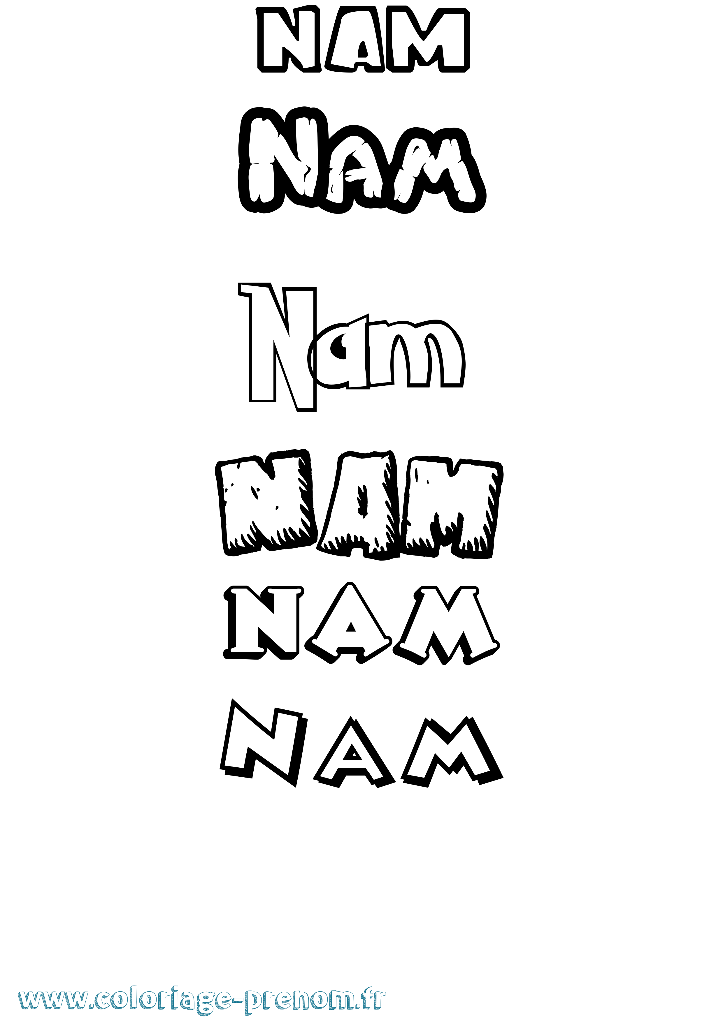 Coloriage prénom Nam Dessin Animé