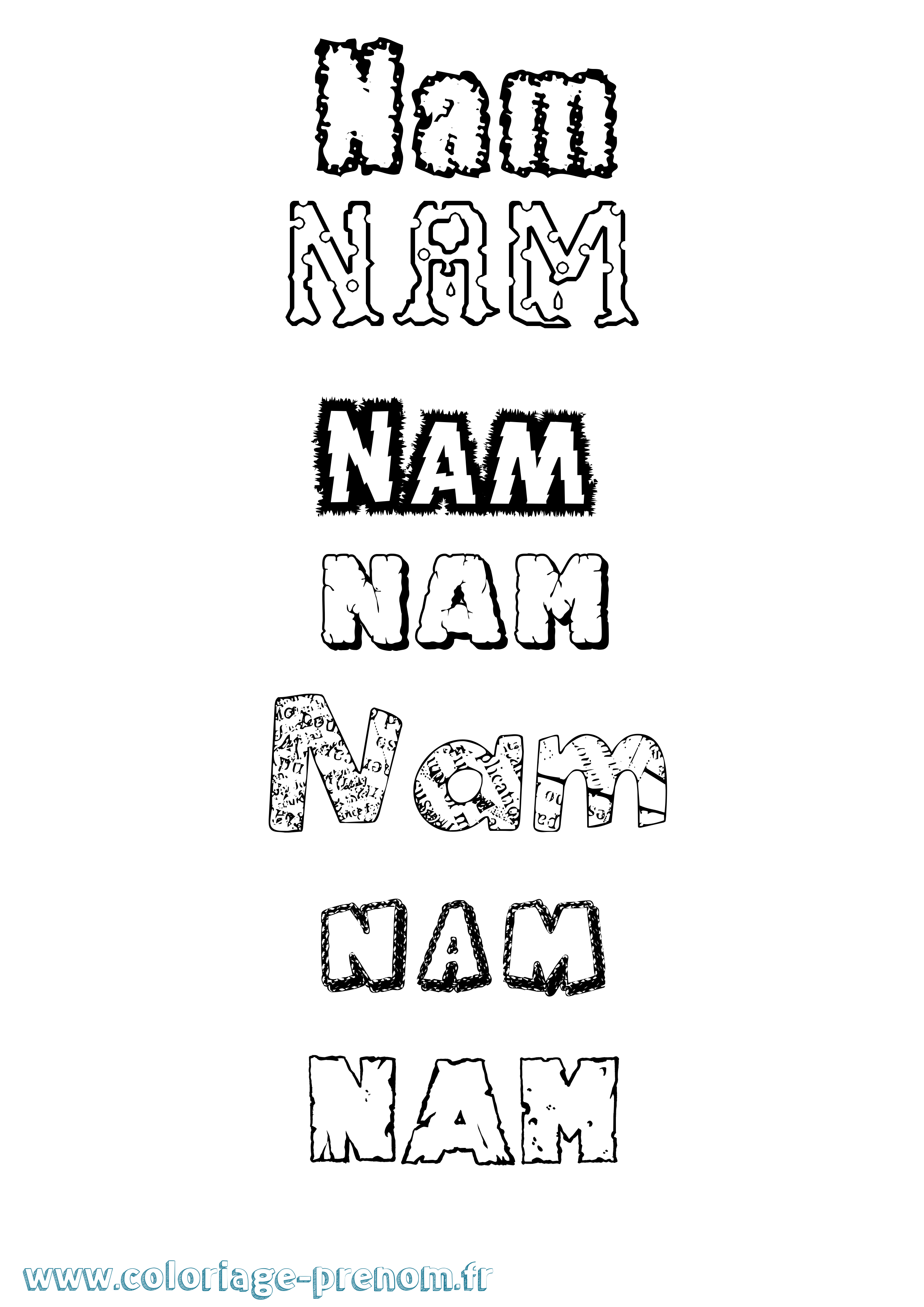 Coloriage prénom Nam Destructuré