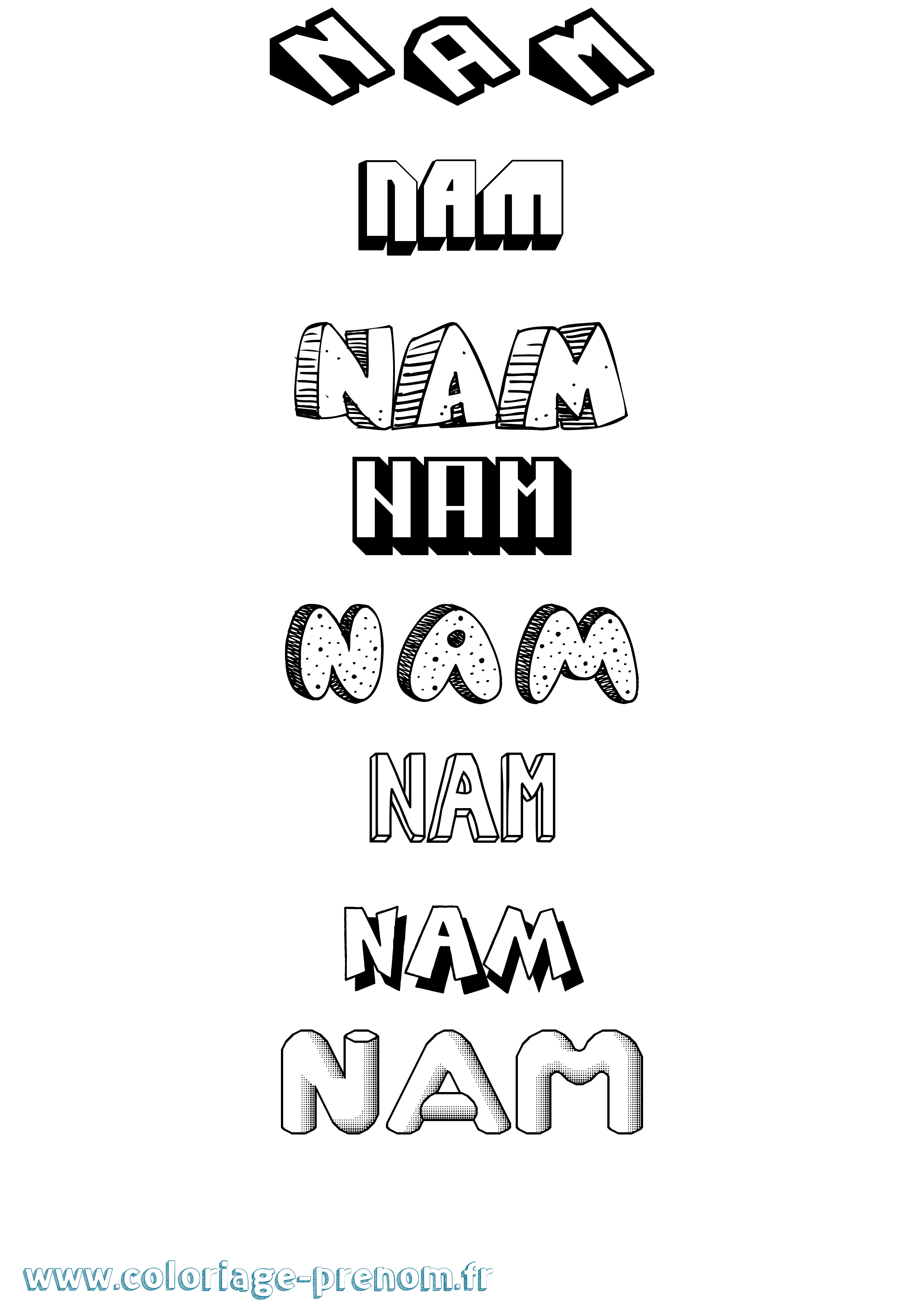 Coloriage prénom Nam Effet 3D