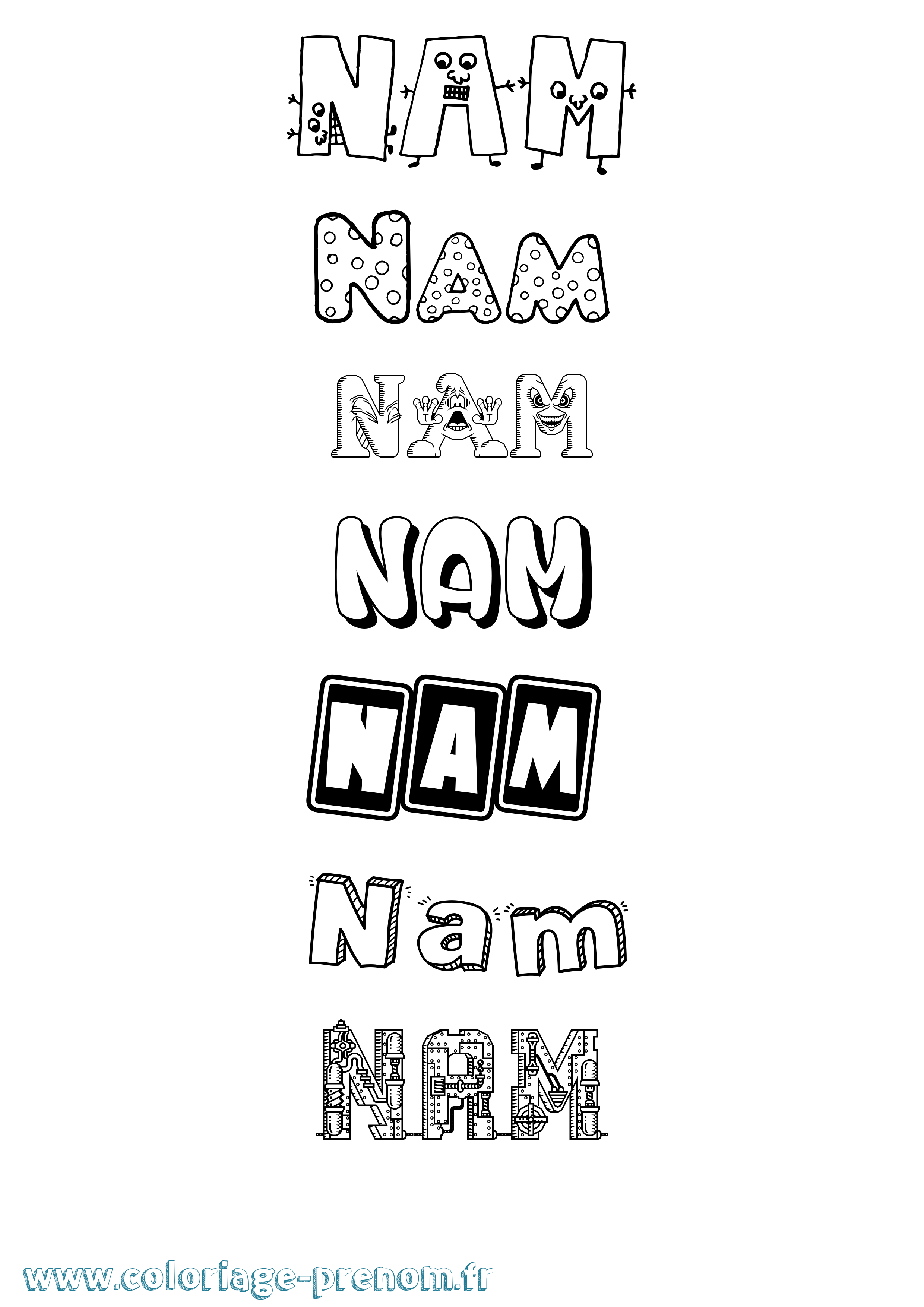 Coloriage prénom Nam Fun