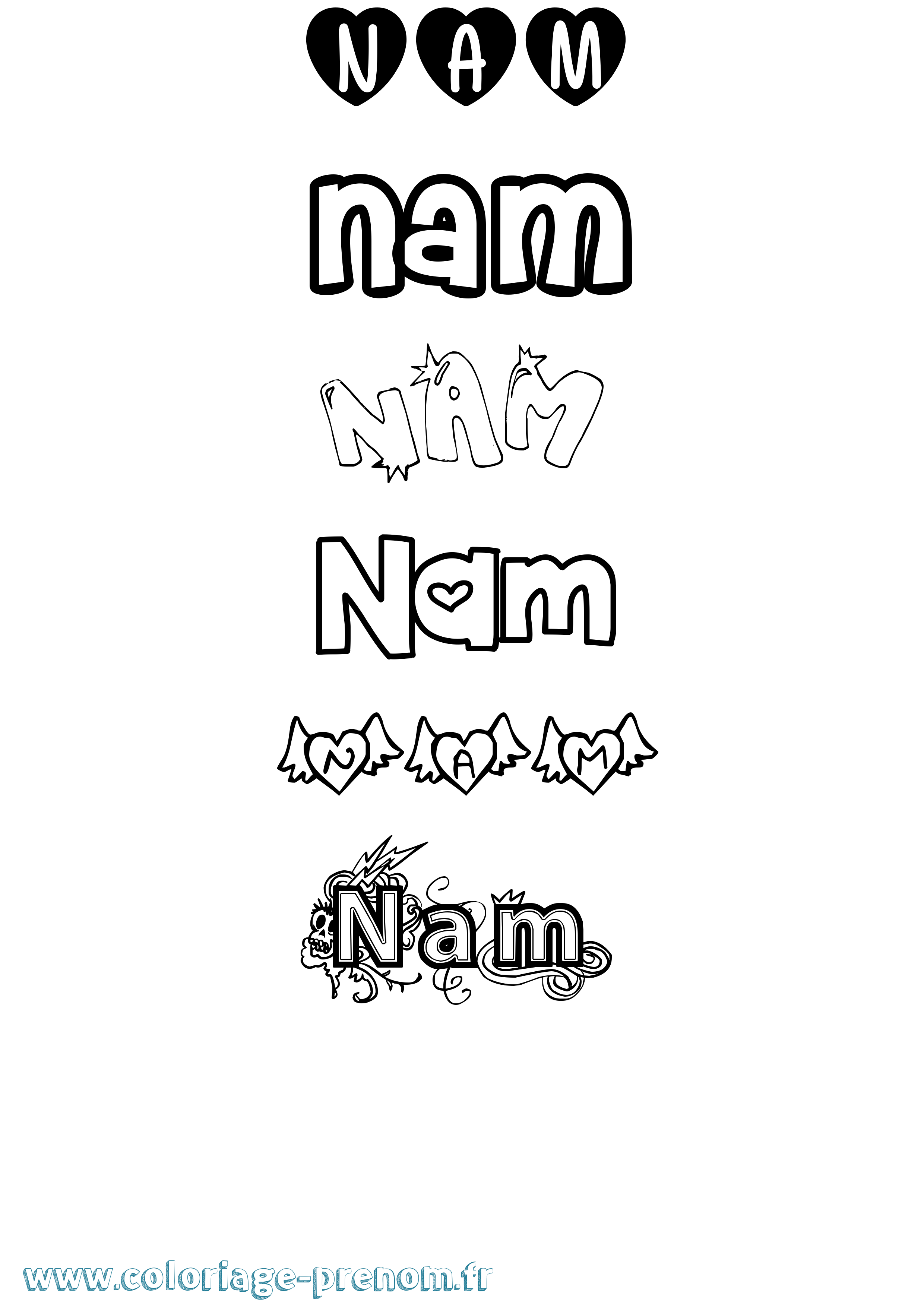 Coloriage prénom Nam Girly