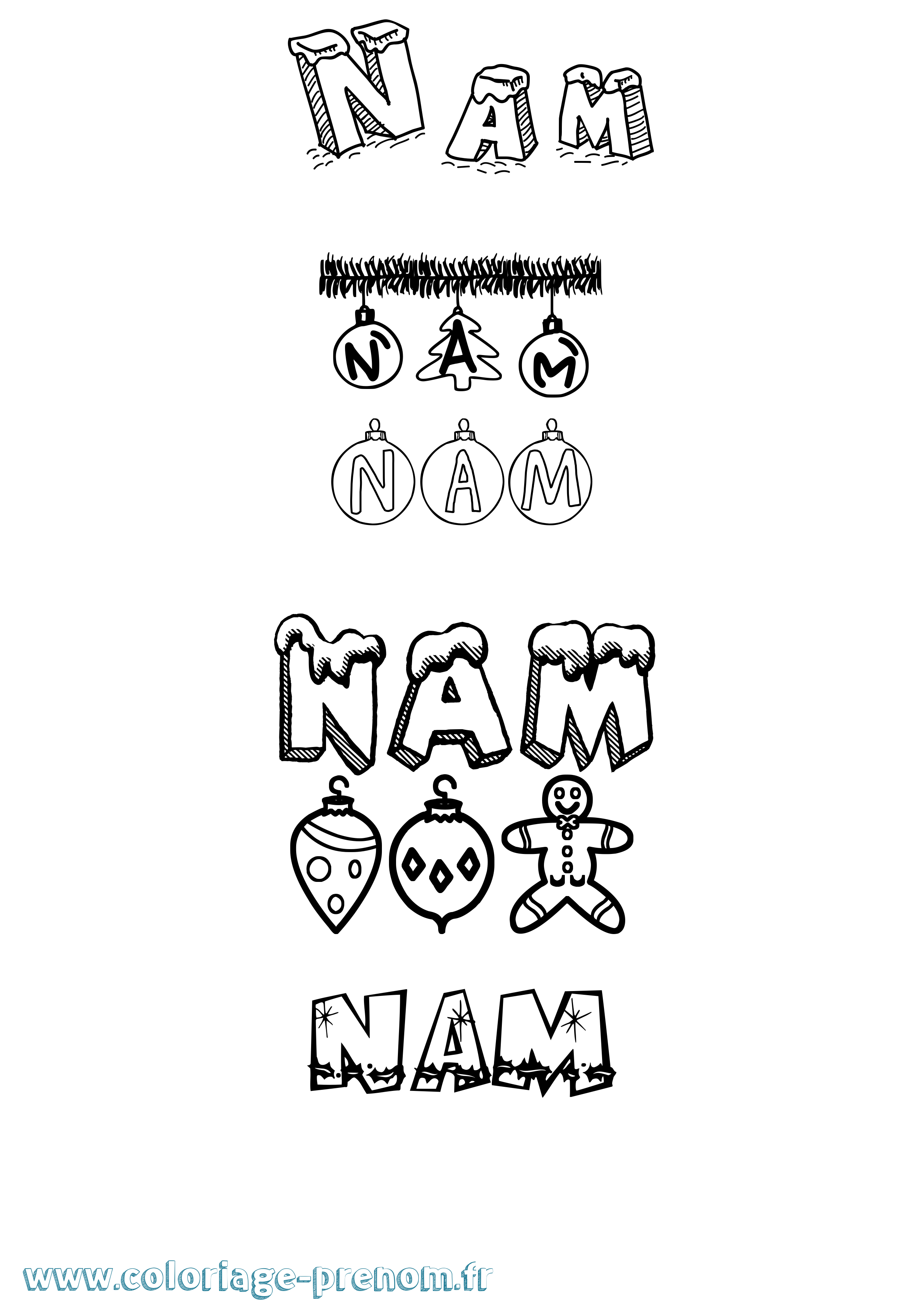 Coloriage prénom Nam Noël