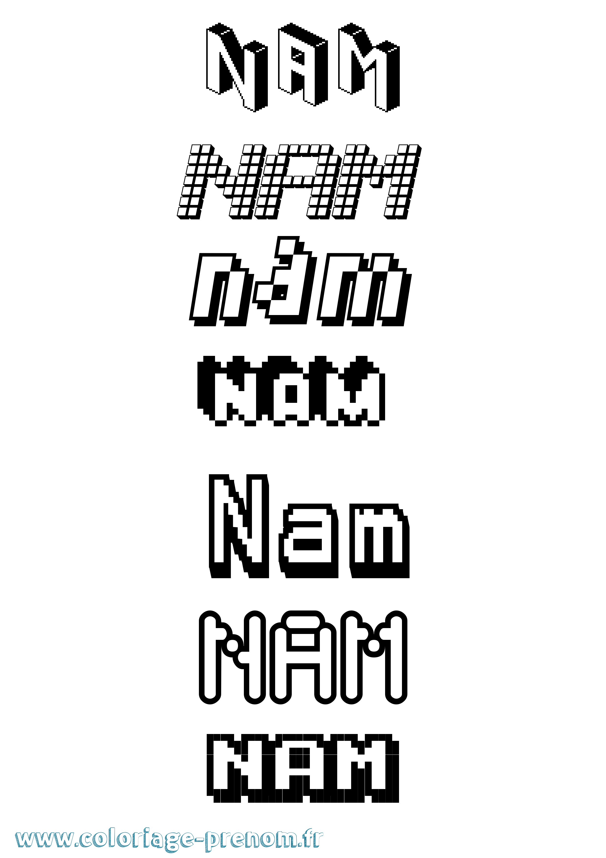 Coloriage prénom Nam Pixel