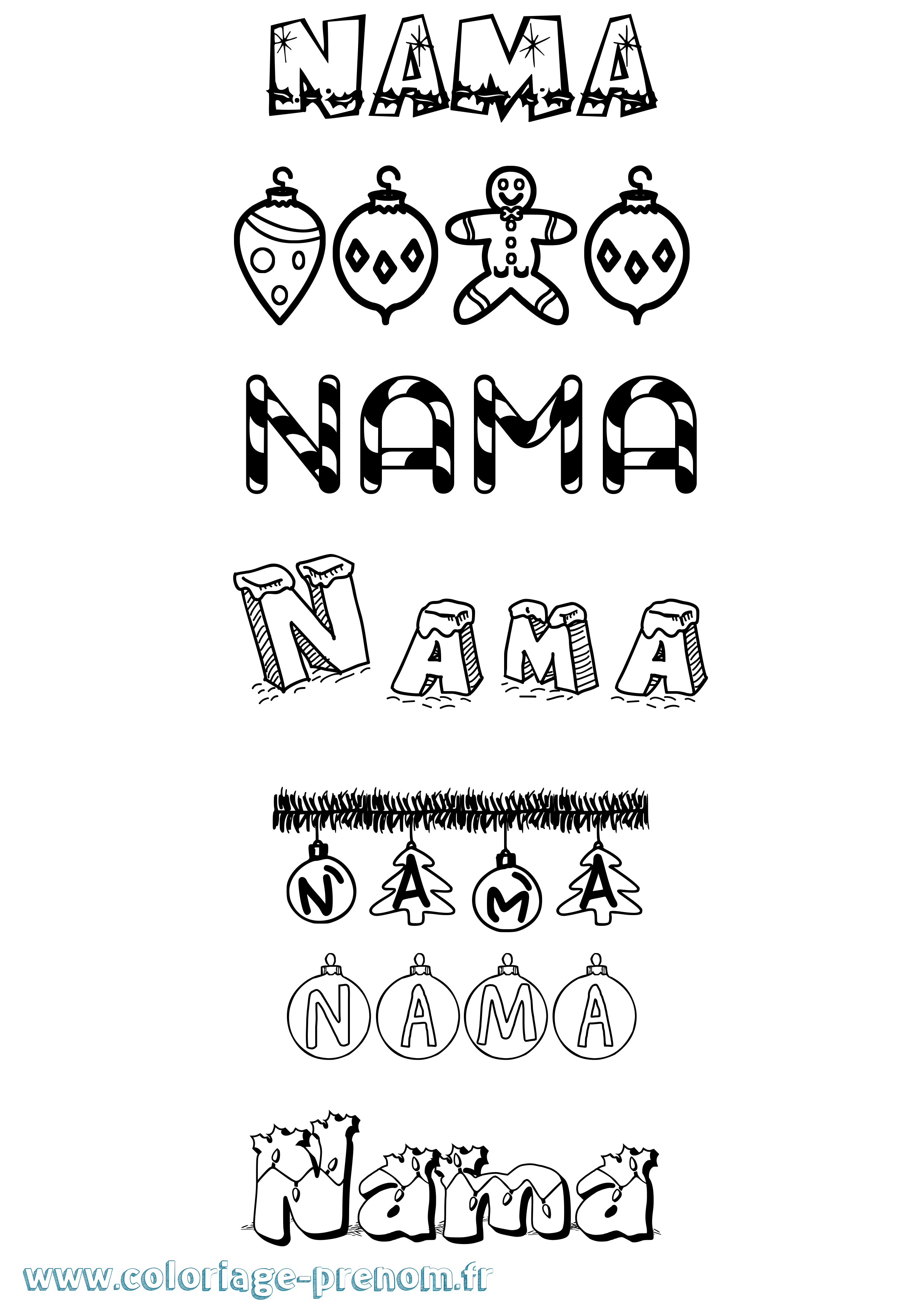 Coloriage Nama Noël Coloriage prénom Nama Noël