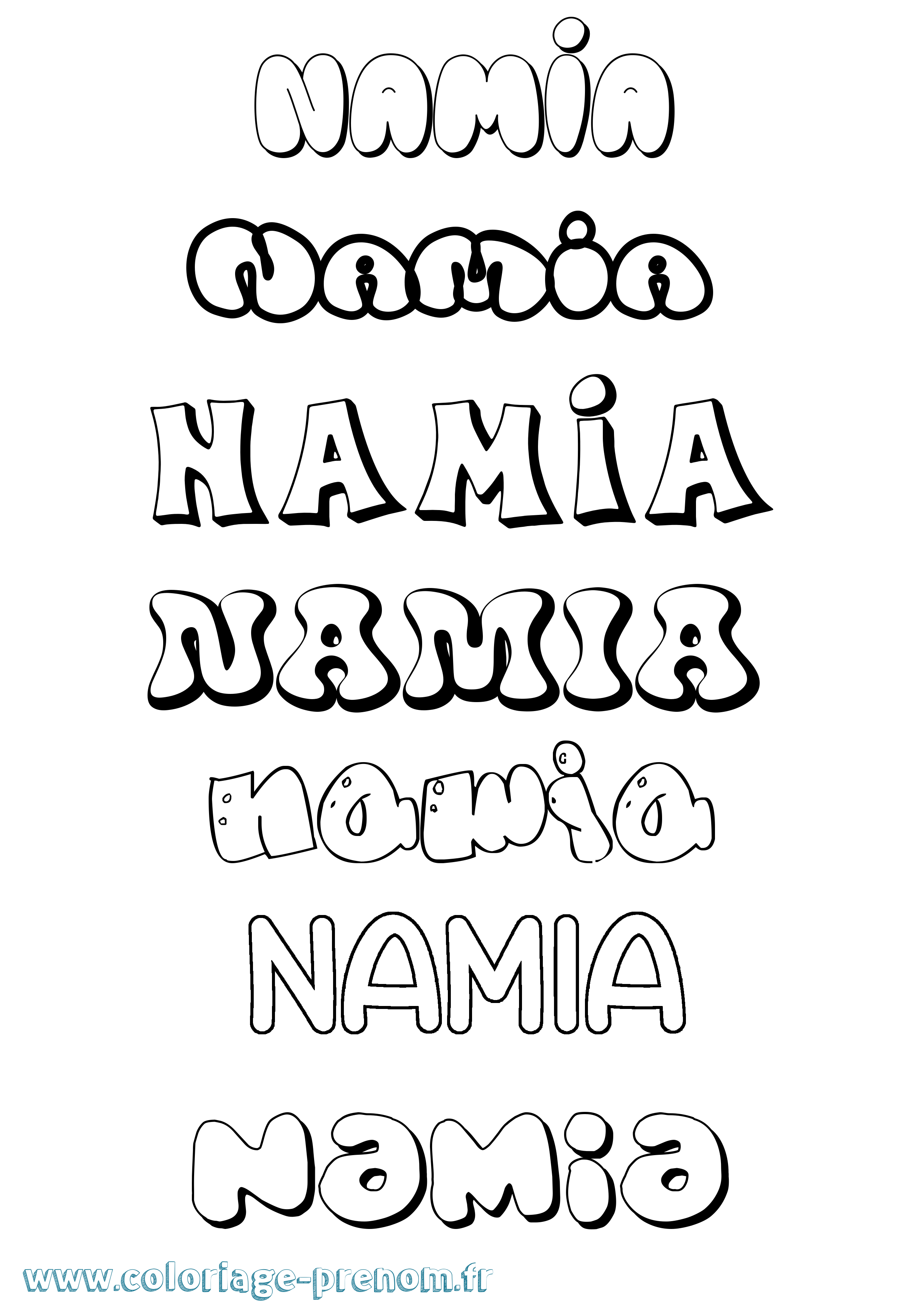 Coloriage prénom Namia Bubble