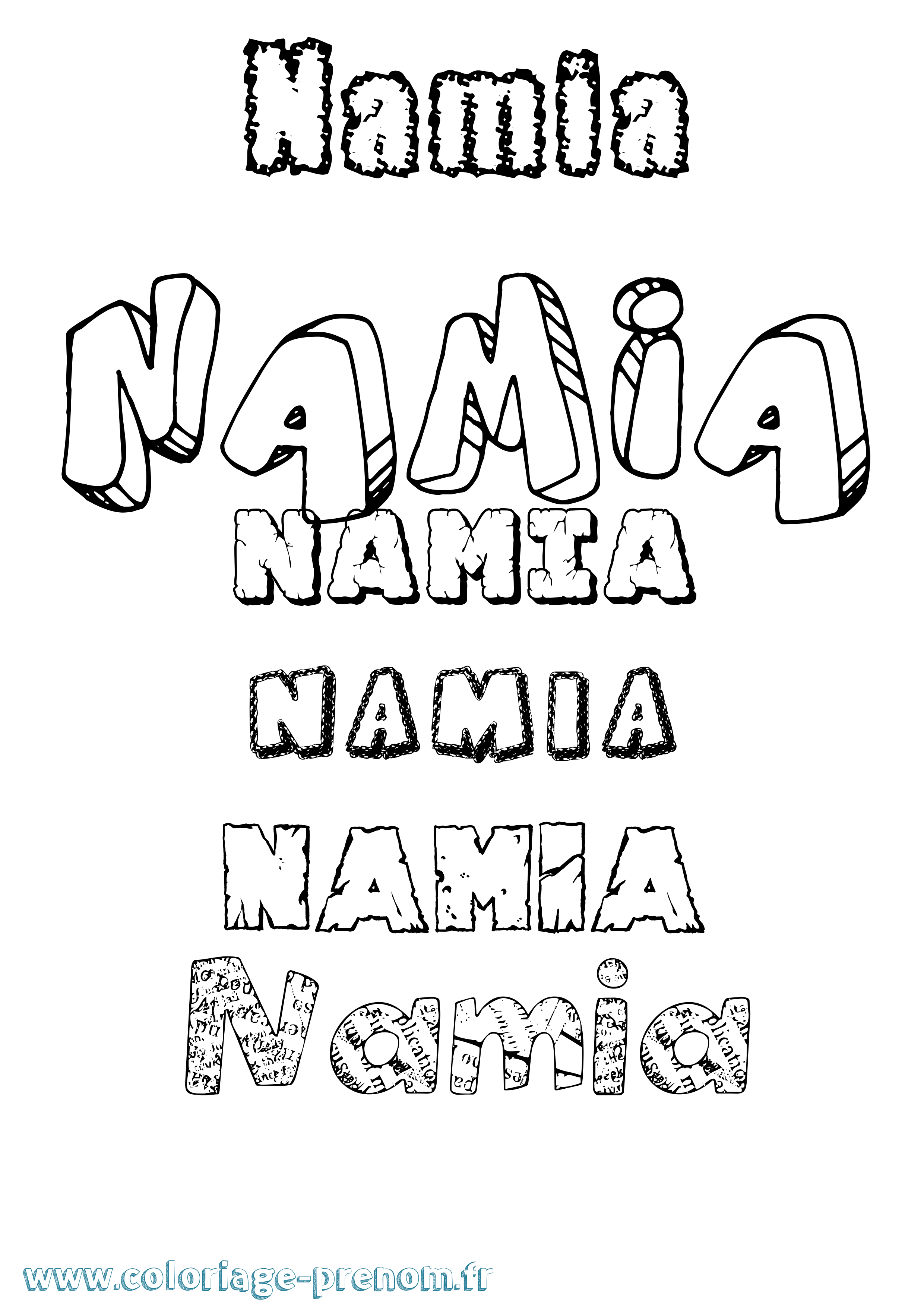 Coloriage prénom Namia Destructuré
