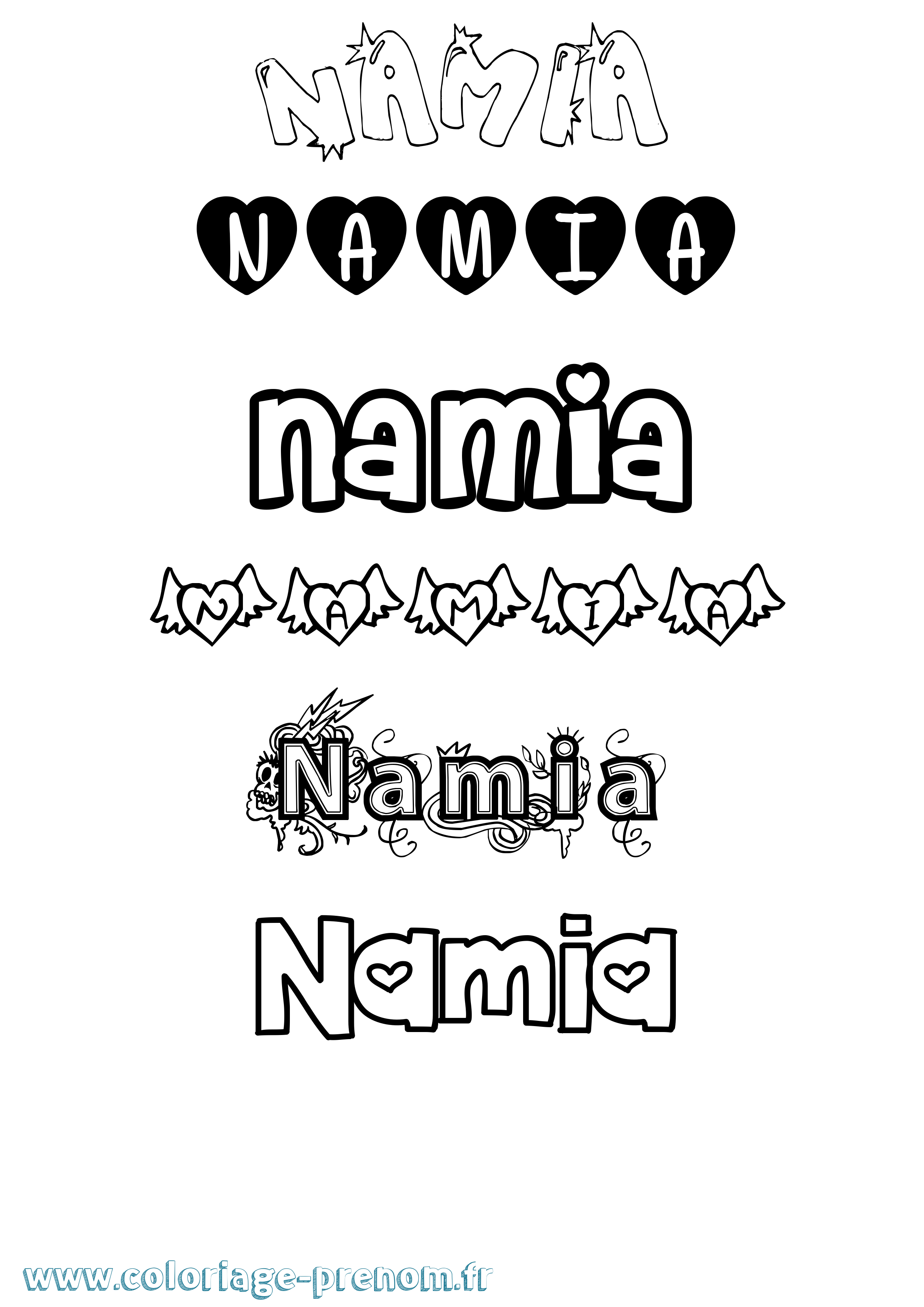 Coloriage prénom Namia Girly