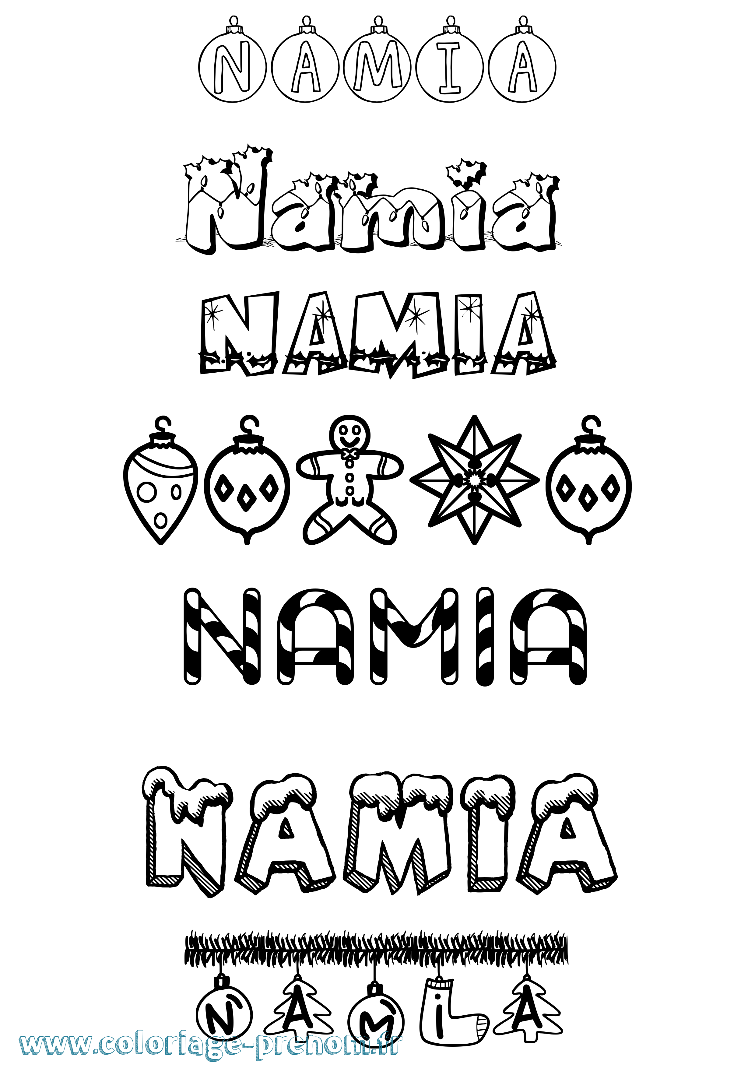 Coloriage prénom Namia Noël