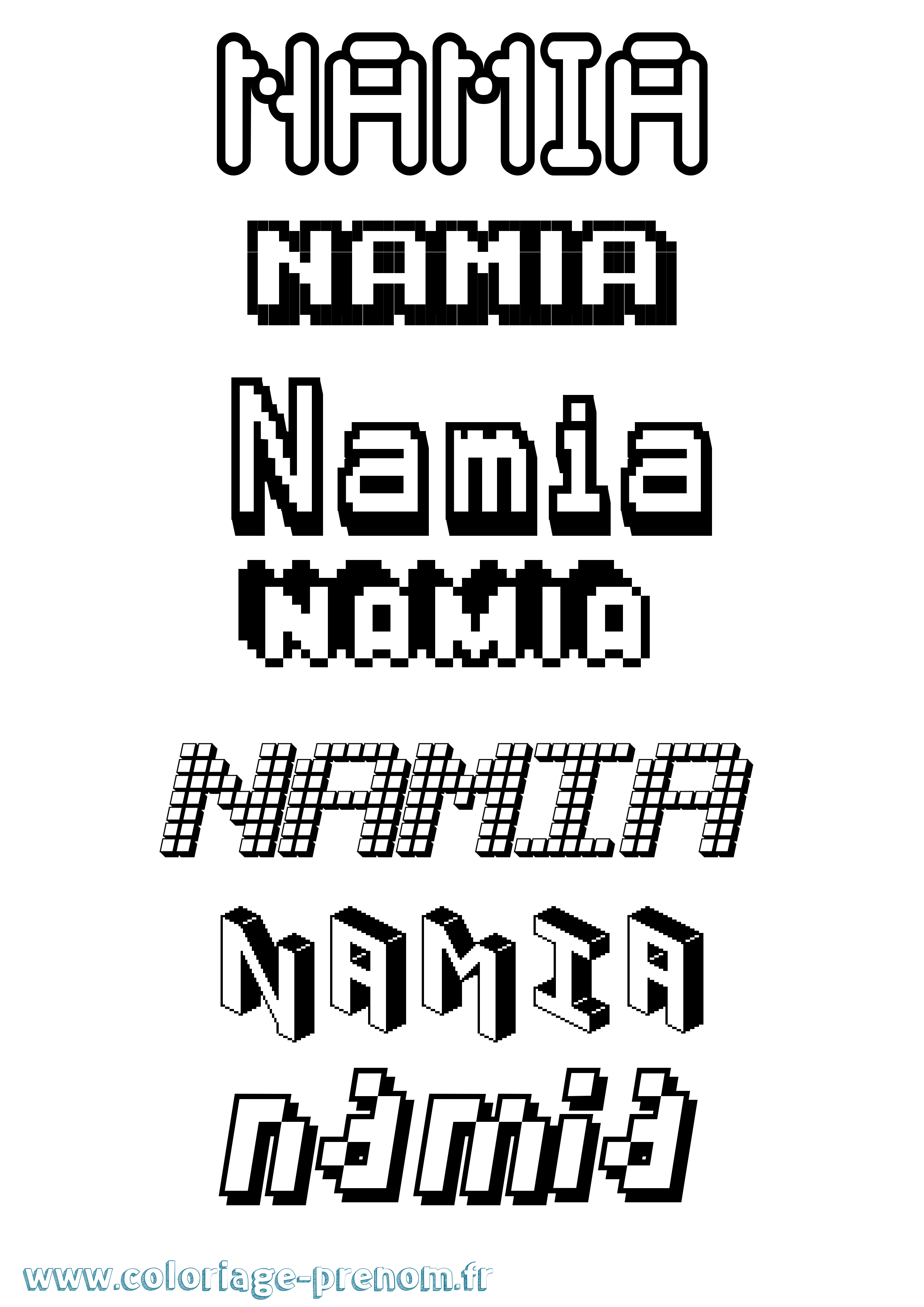 Coloriage prénom Namia Pixel