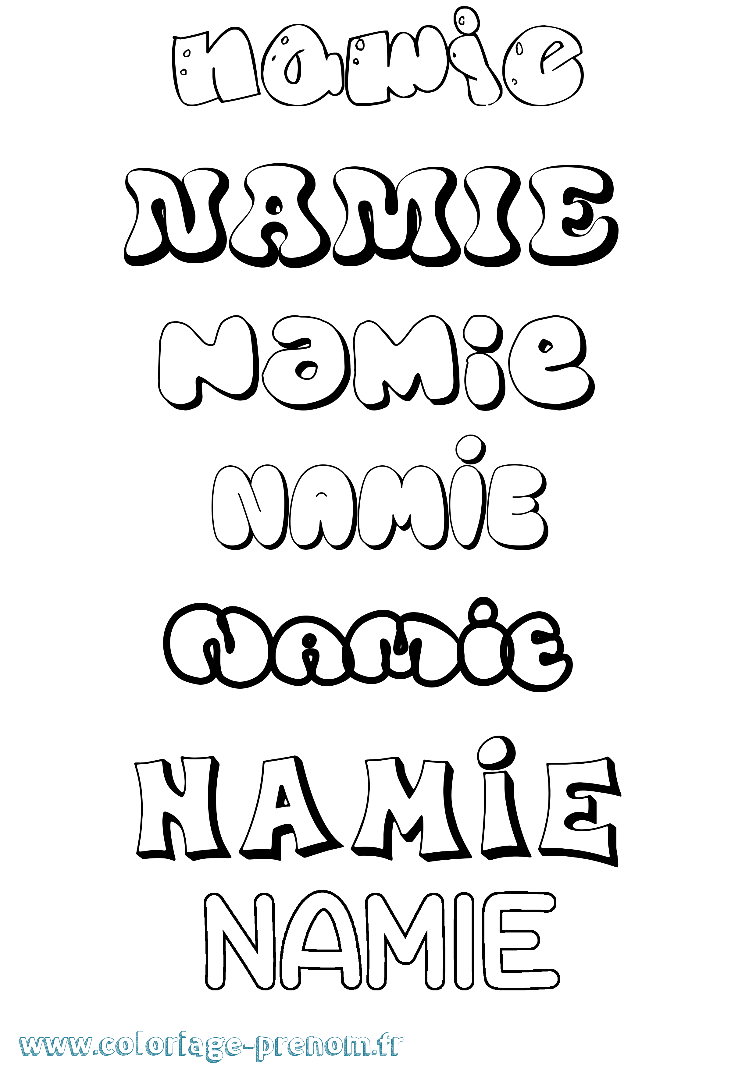 Coloriage prénom Namie Bubble
