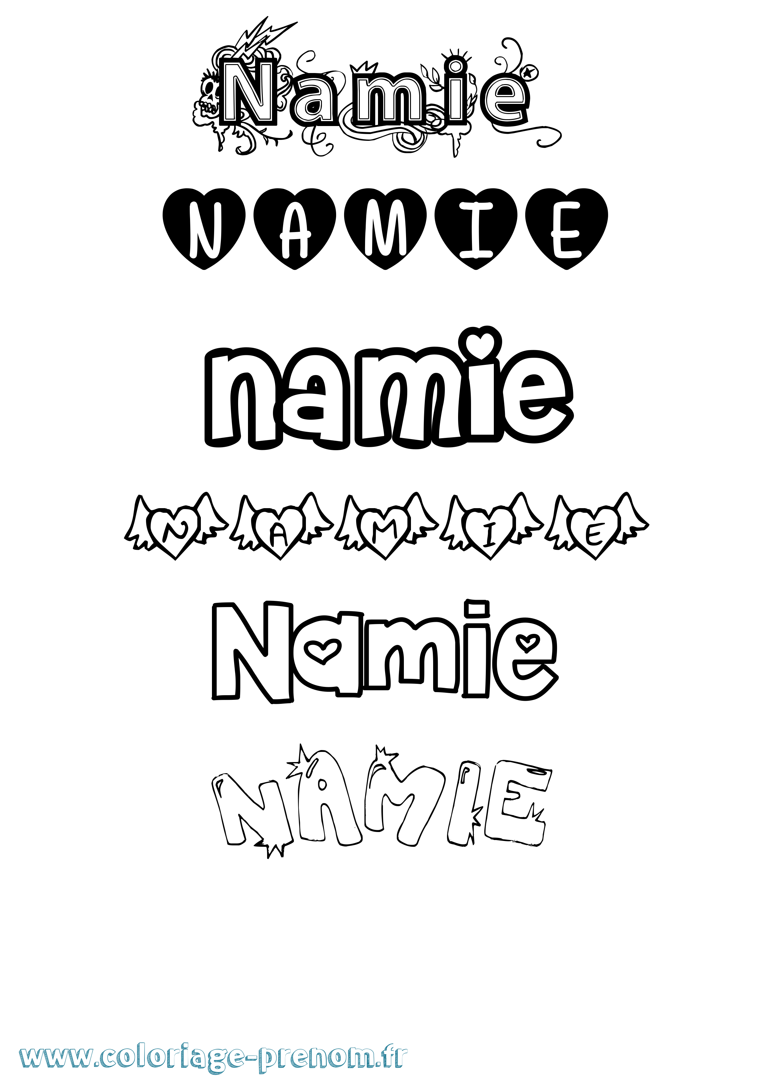 Coloriage prénom Namie Girly