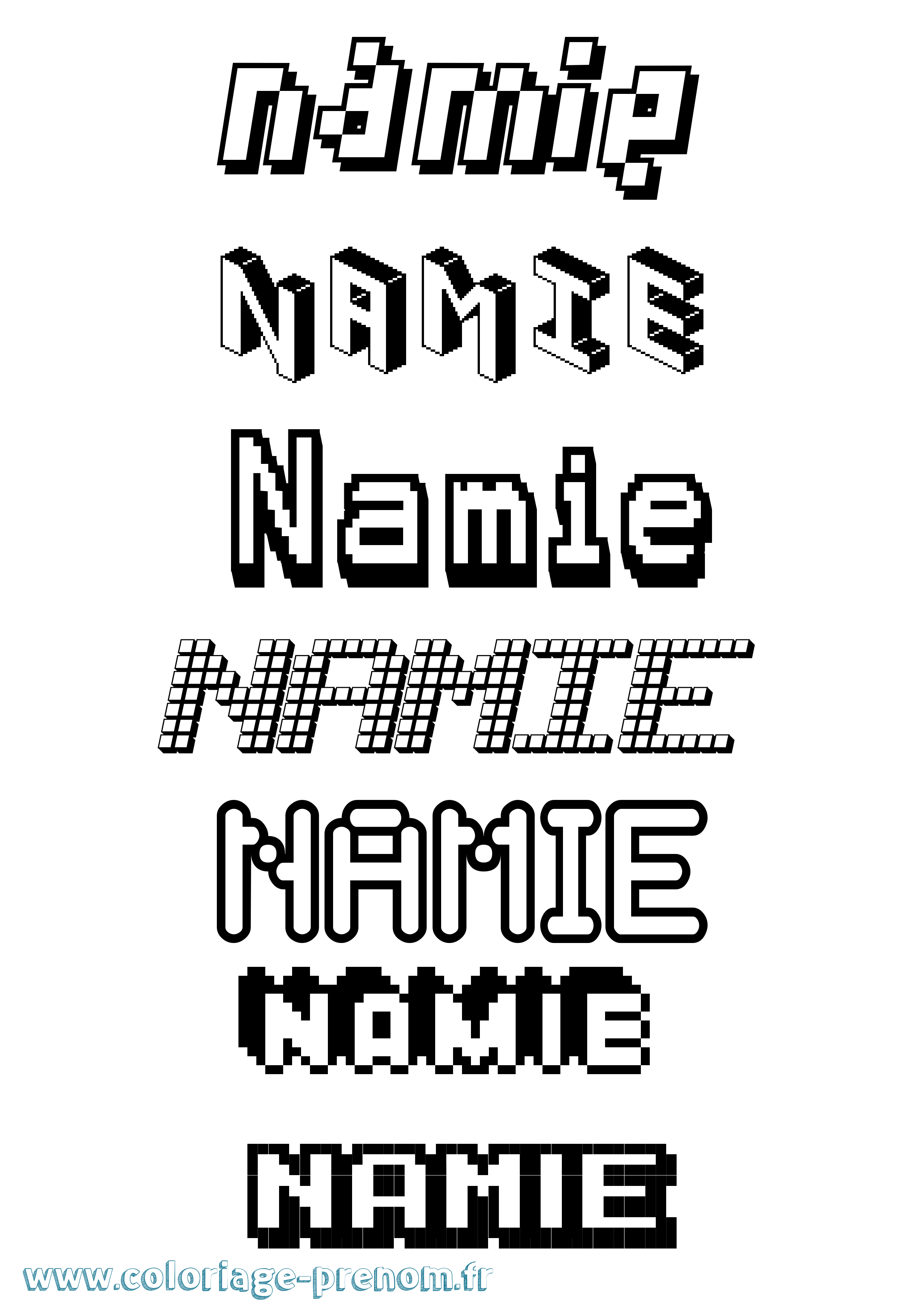 Coloriage prénom Namie Pixel