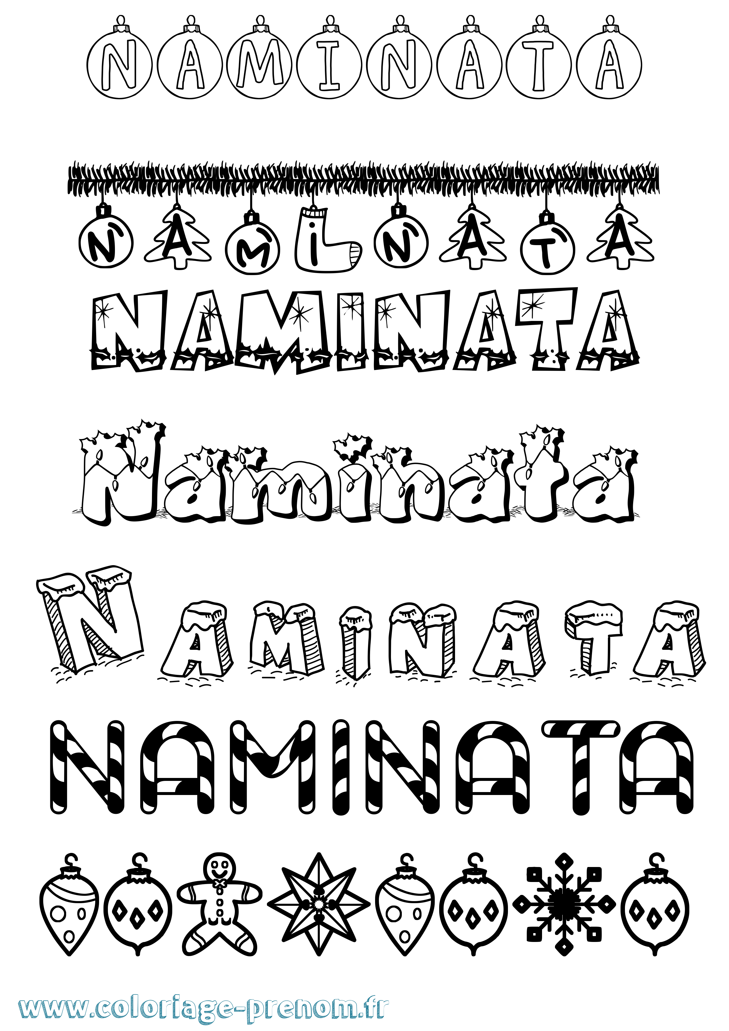 Coloriage prénom Naminata Noël