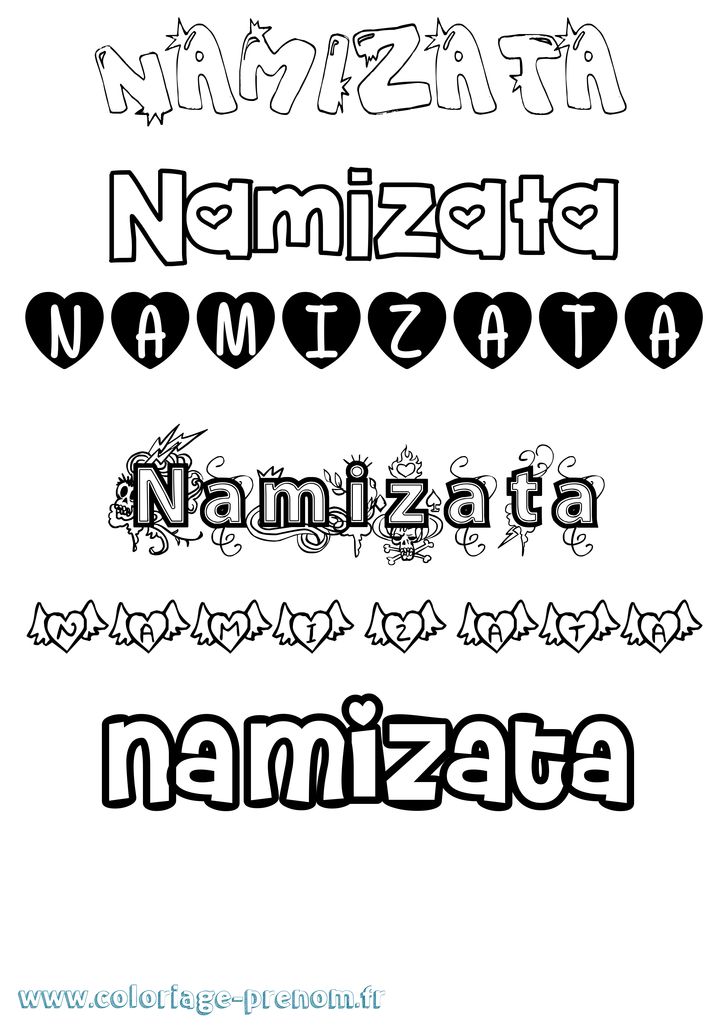 Coloriage prénom Namizata Girly