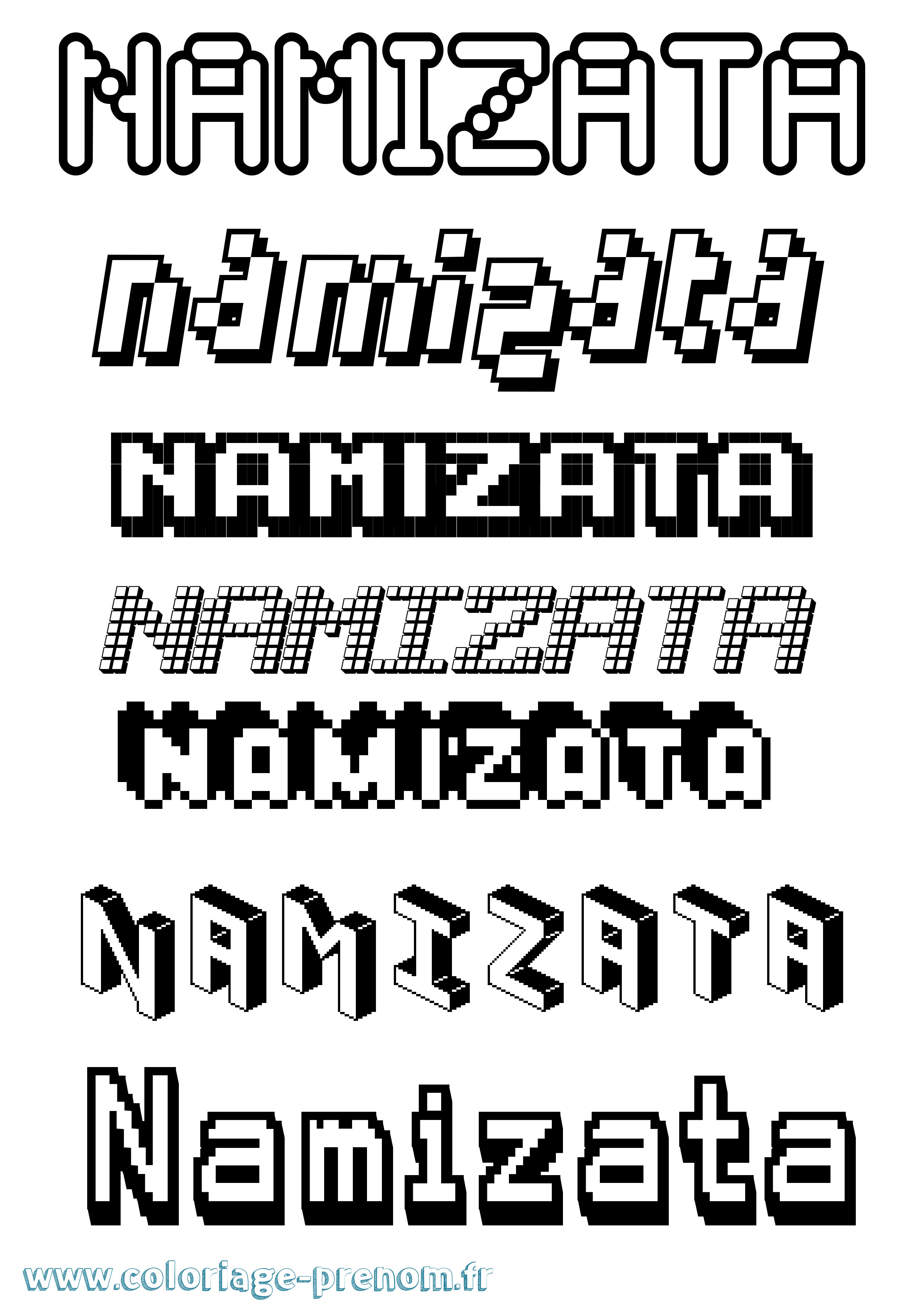 Coloriage prénom Namizata Pixel