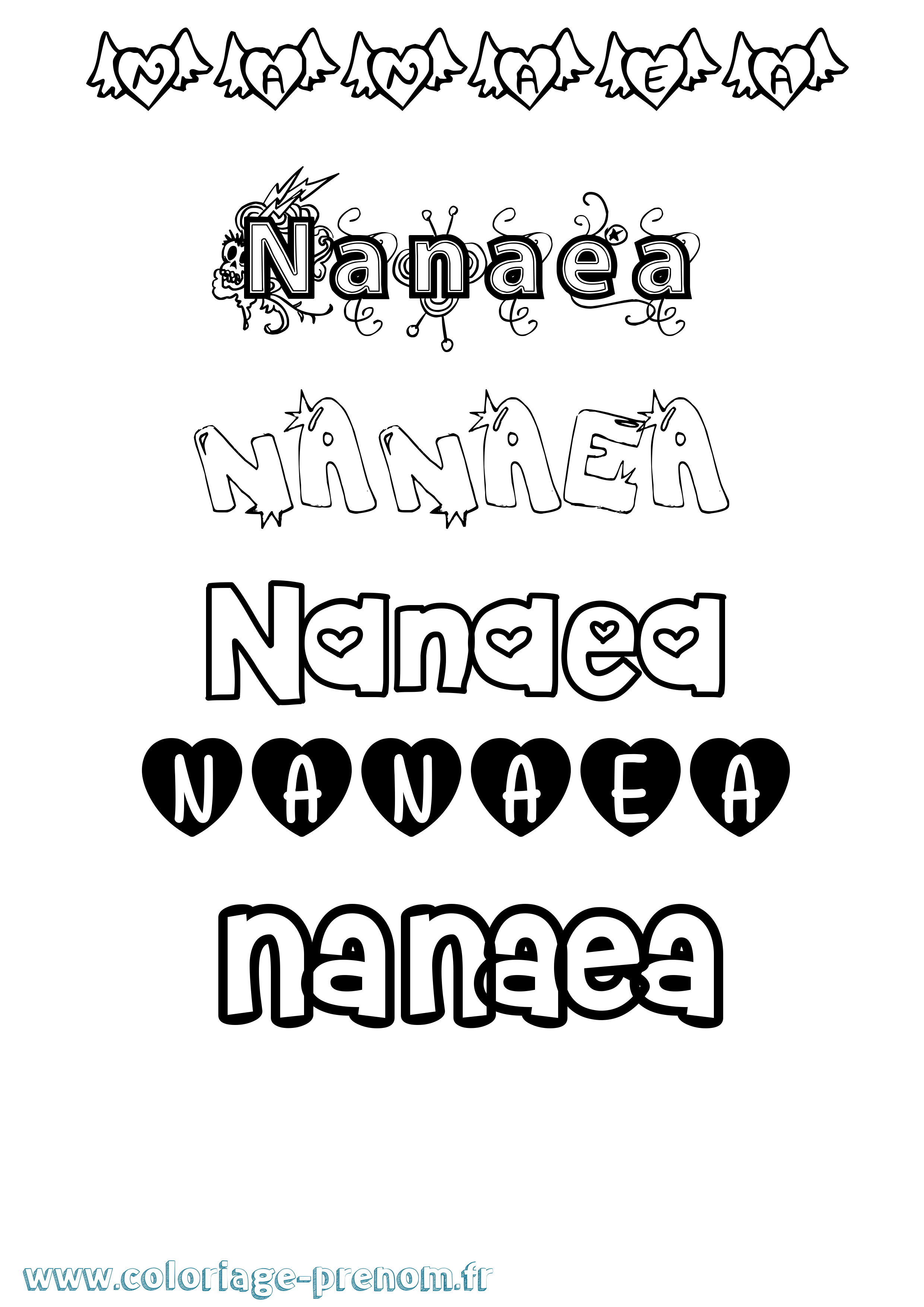 Coloriage prénom Nanaea Girly