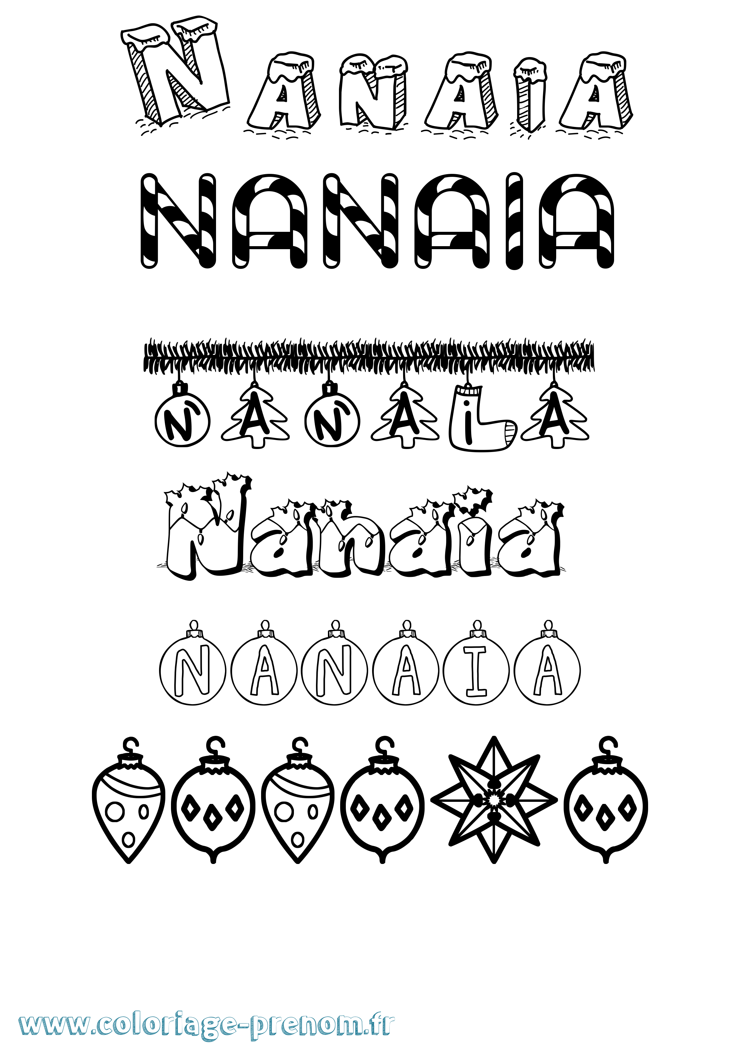 Coloriage prénom Nanaia Noël