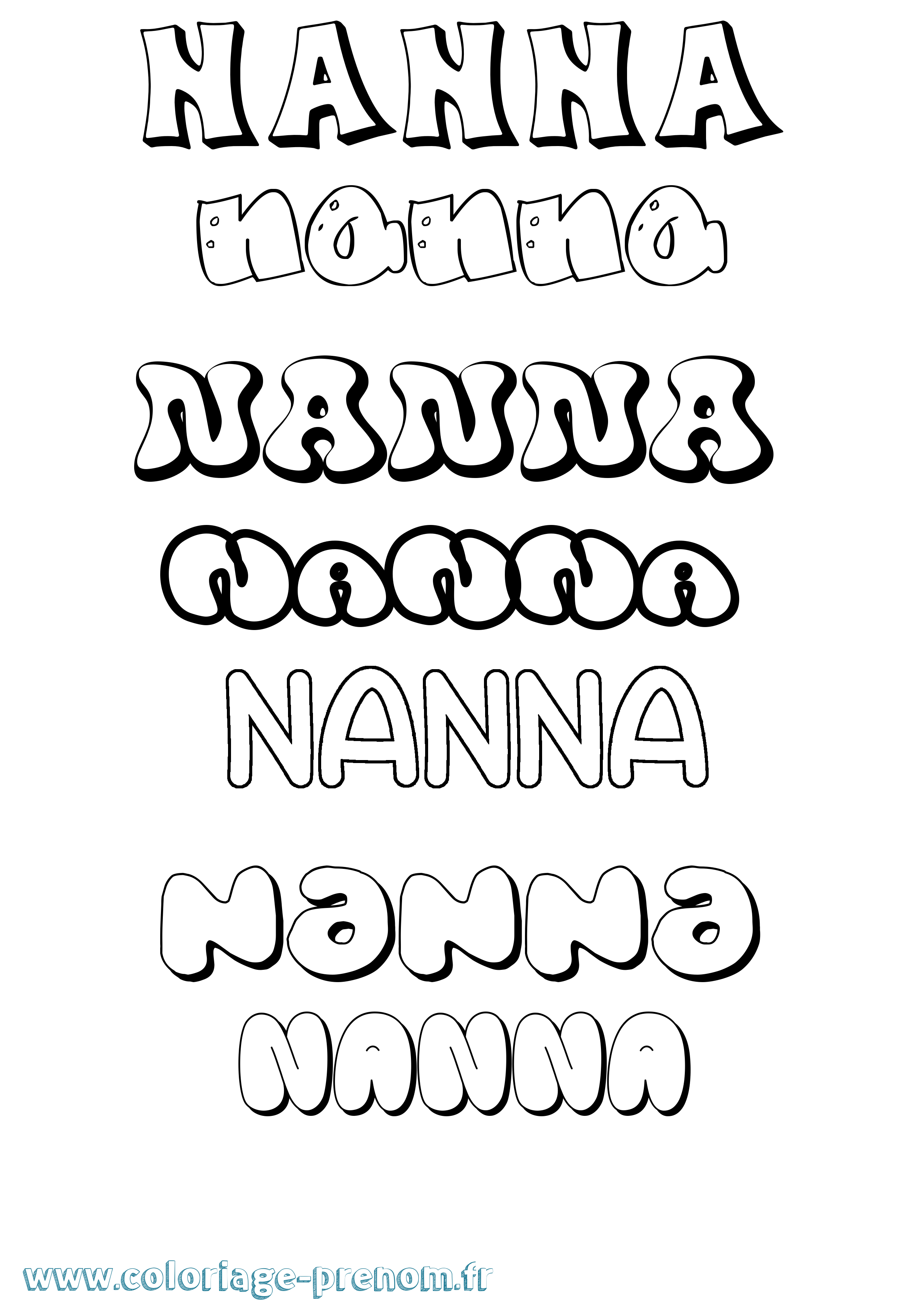 Coloriage prénom Nanna Bubble