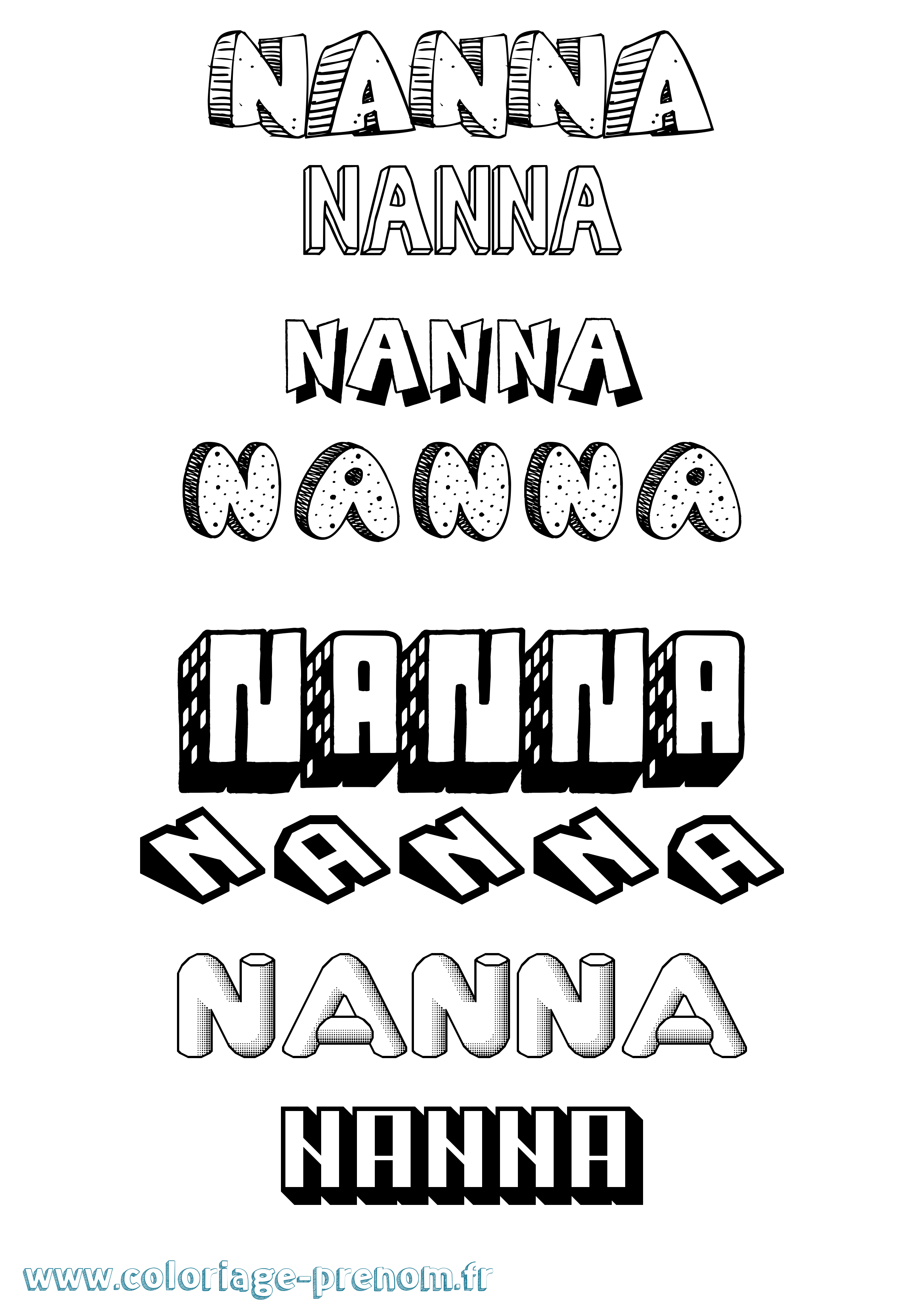 Coloriage prénom Nanna Effet 3D
