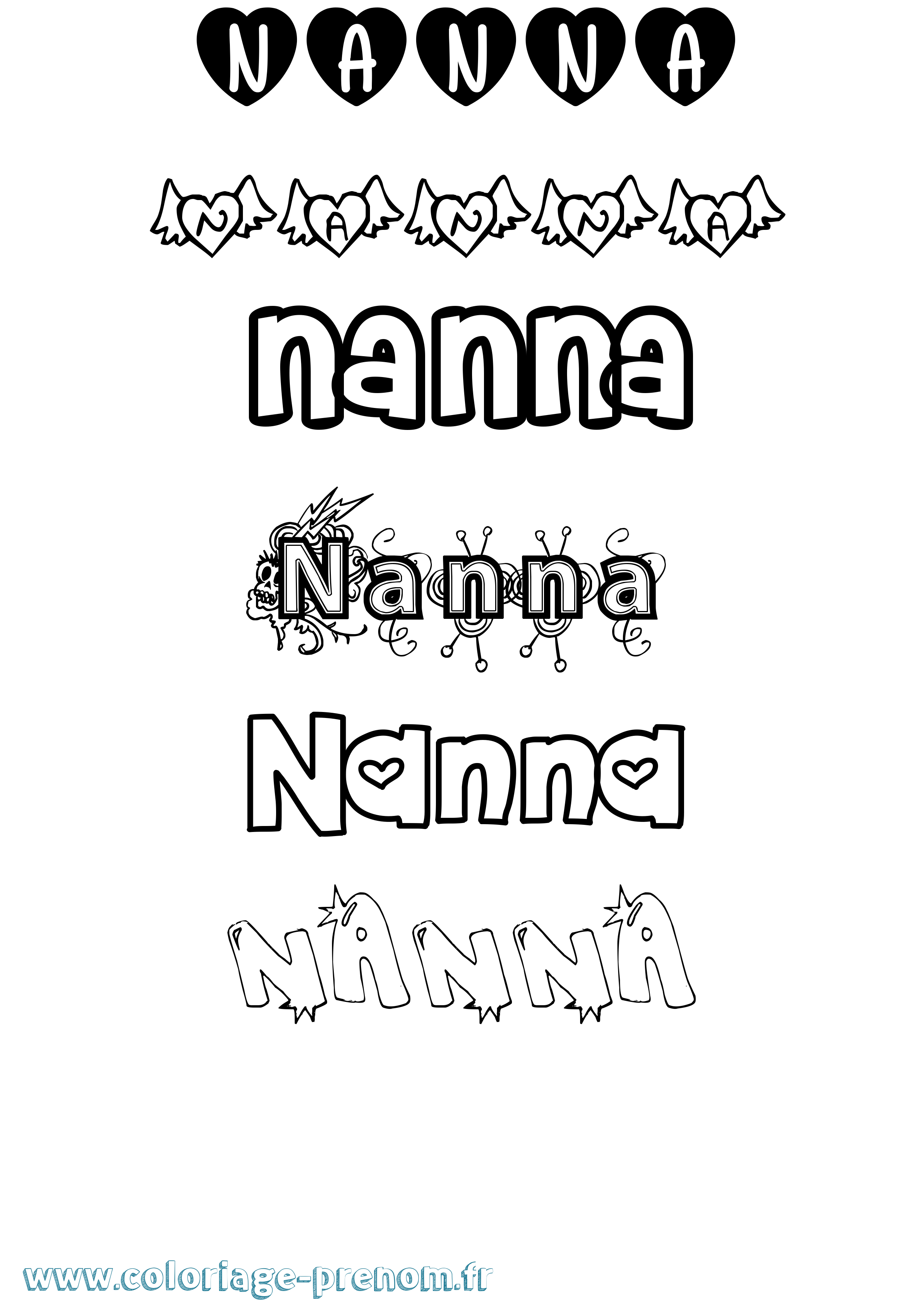 Coloriage prénom Nanna Girly
