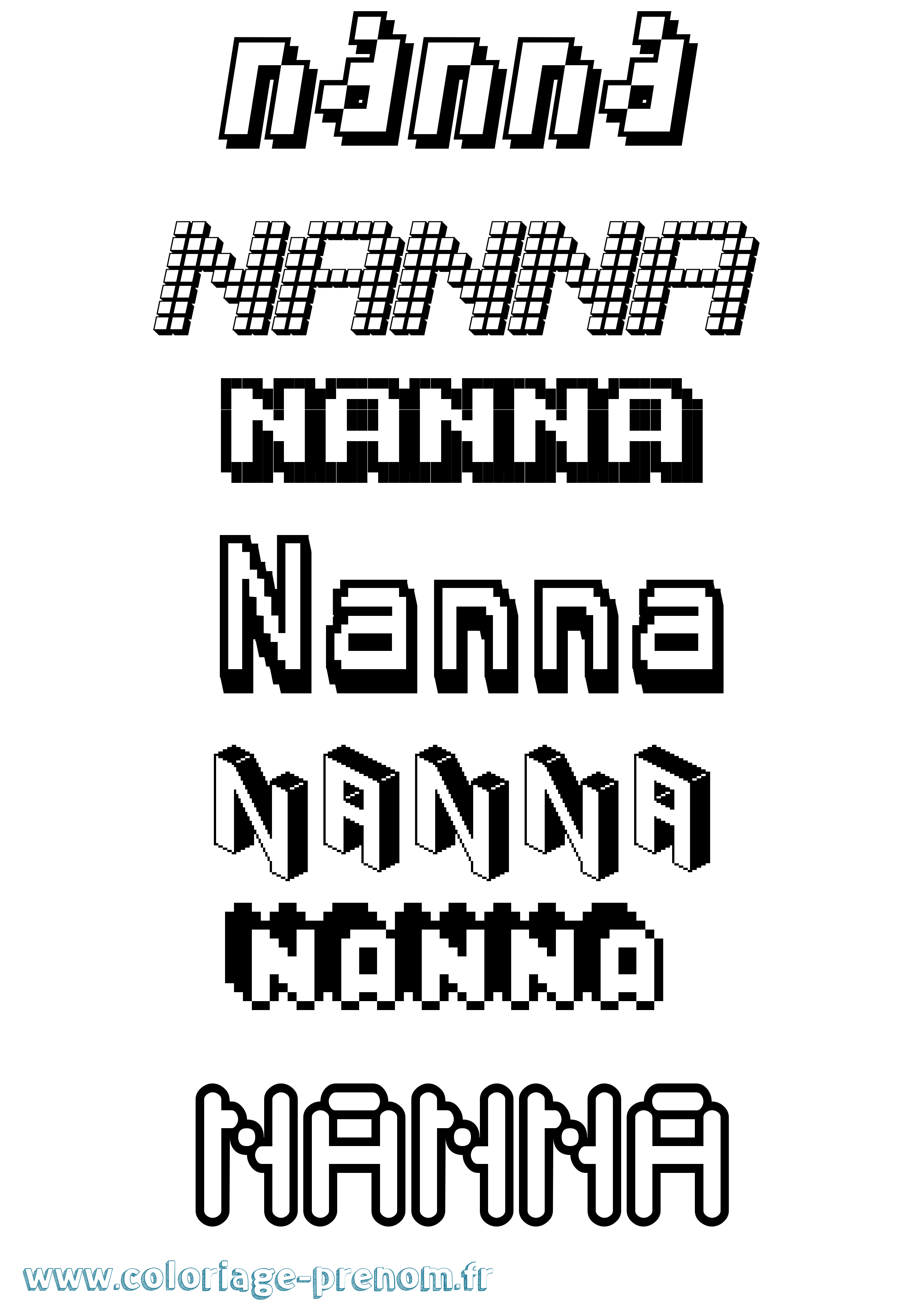 Coloriage prénom Nanna Pixel